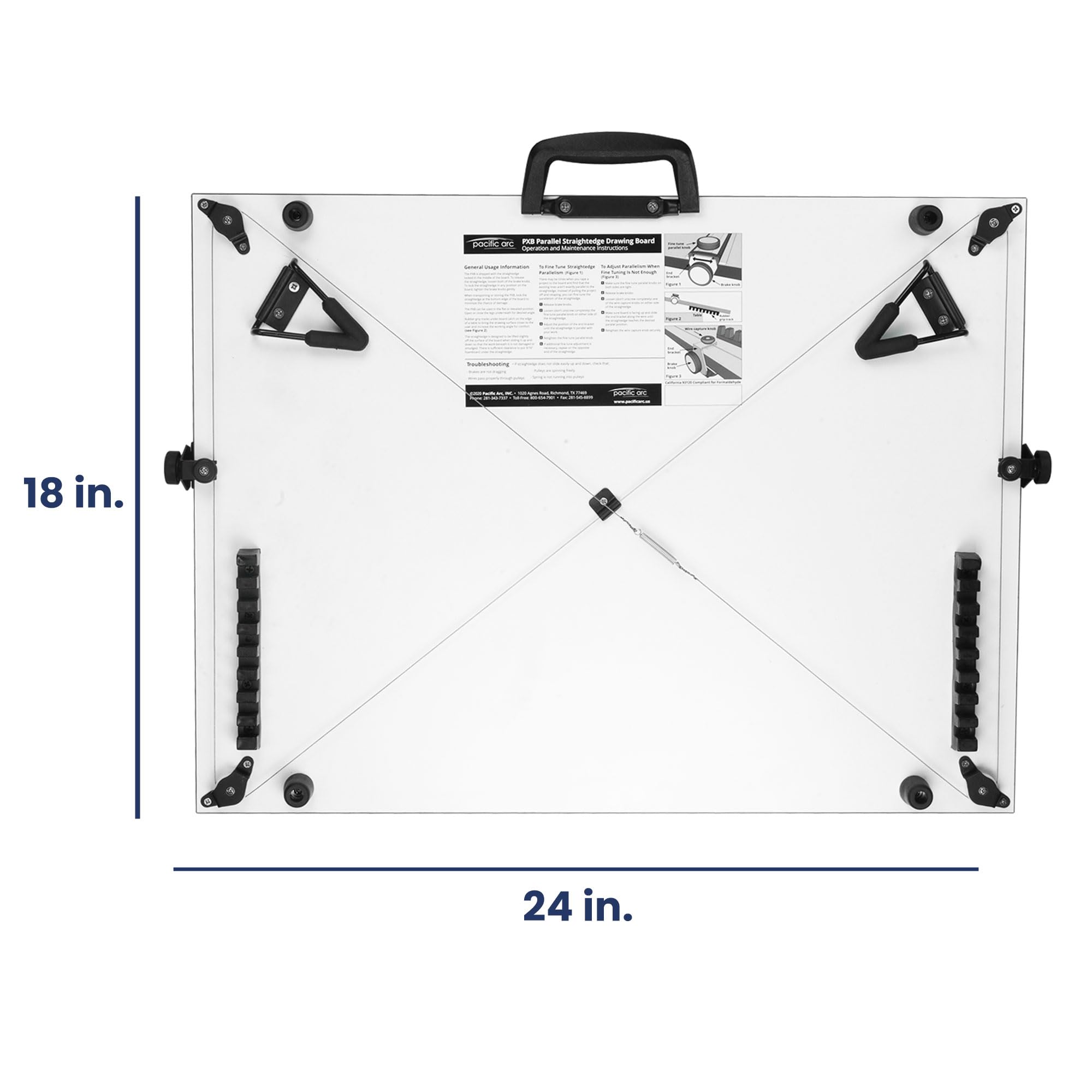 Pacific Arc PXB 18x24 Inch White Table Top Drawing Board with Parallel Bar - Perfect for Architects, Engineers & Artists - Drafting, Sketching & Technical Drawing Workspace Solution