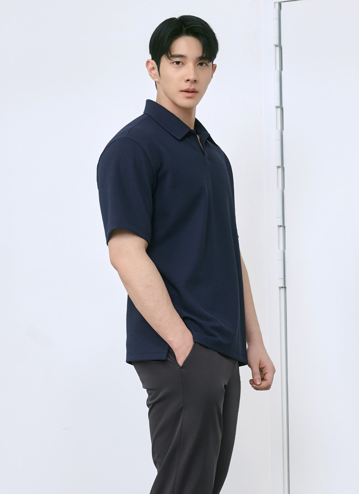 Waffle Texture Open Collar Men's Short Sleeve T-Shirt - Breathable Summer Casual Tee for Outdoor Activities and Daily Wear