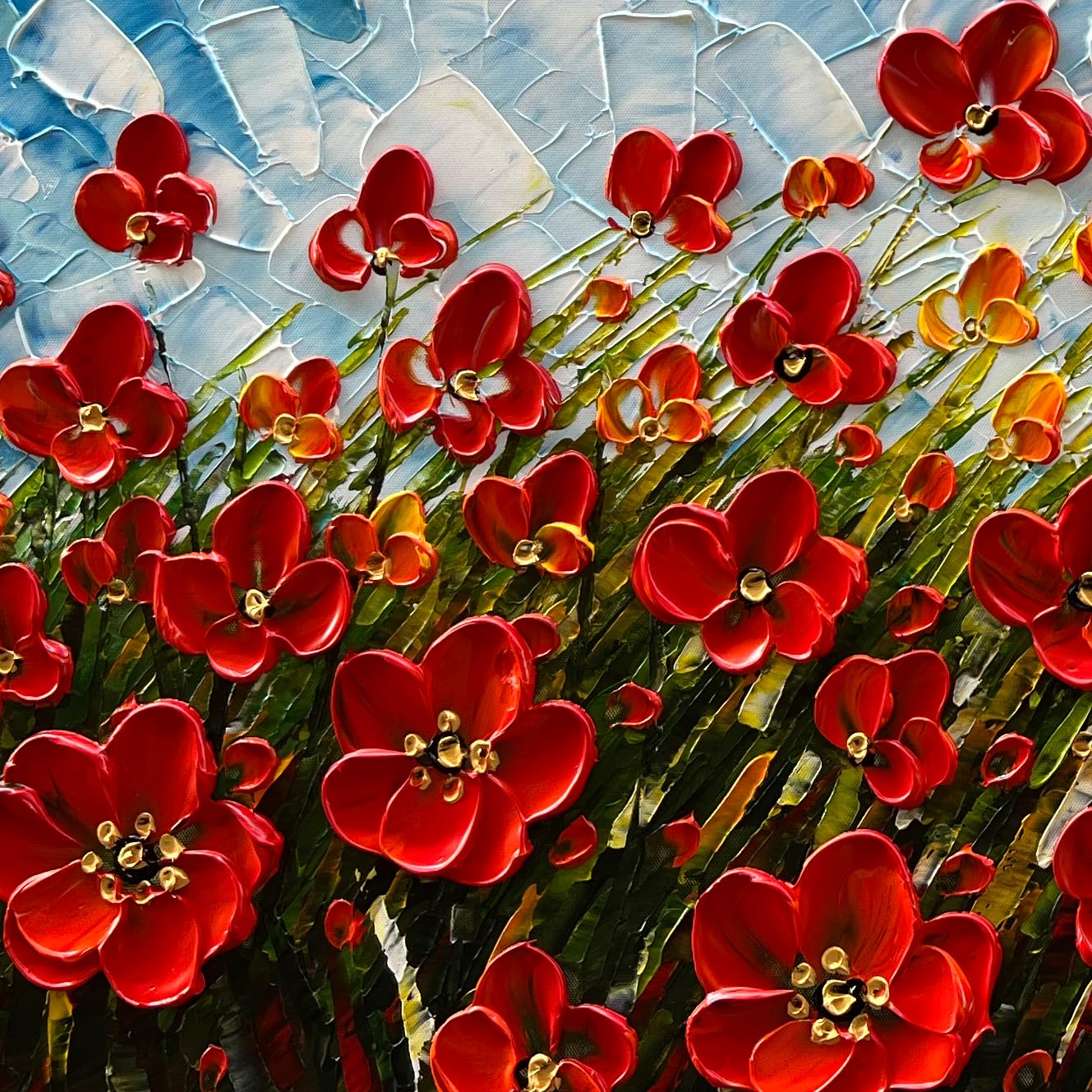 24x48 Inches Hand-Painted Red Flower Oil Painting - Contemporary Canvas Wall Art for Living Room, Bedroom & Dining Room Decor - Perfect for Home Interior Design & Gift Giving