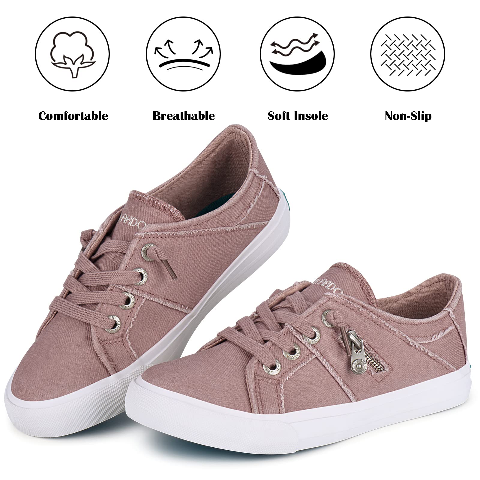 **JENN ARDOR Women's Low Top Slip-On Sneakers - Fashion Lace-Up Canvas Flats for Walking & Running - Comfortable Casual Shoes for Work, Travel & Daily Wear**