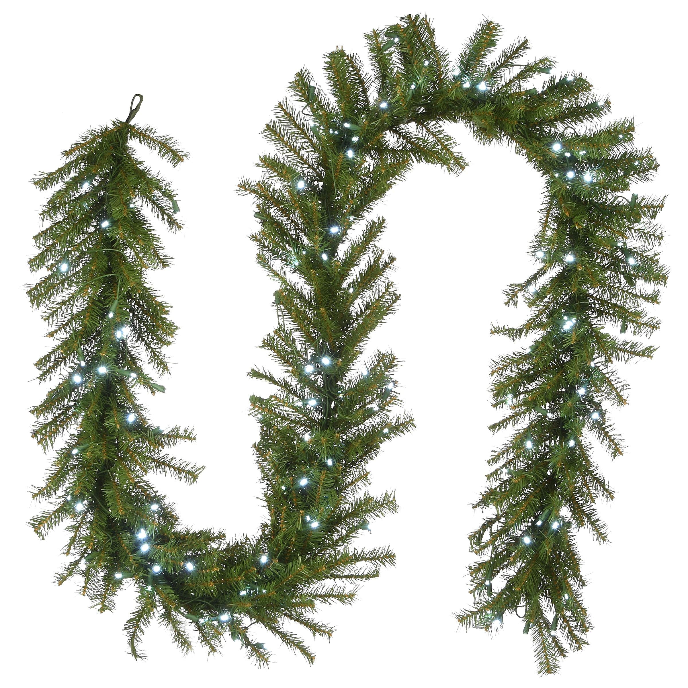 9ft Memory-Shape Fir Garland with White & Green LED Lights for Holiday Decor