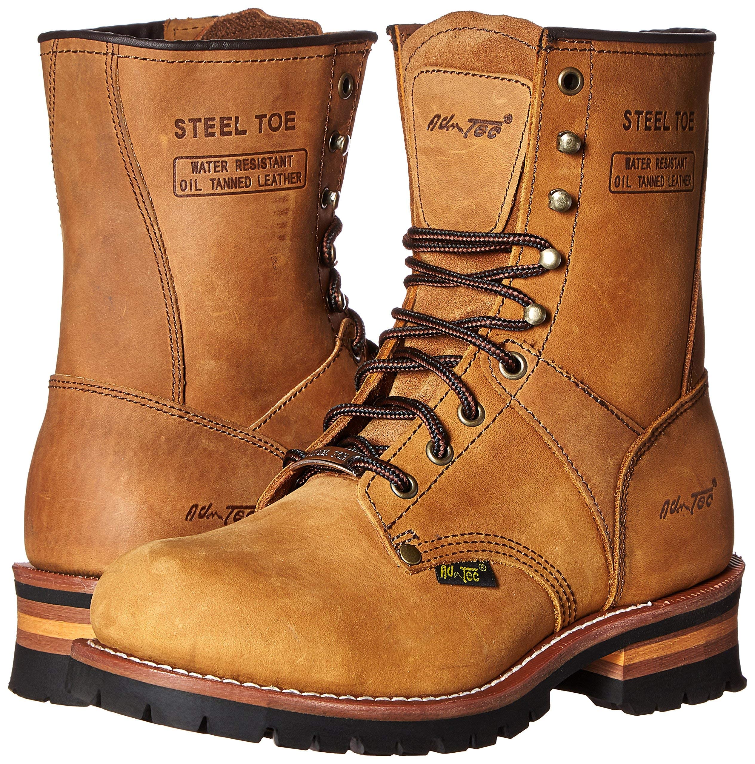 Ad Tec Men's 9-Inch Super Logger Steel Toe Leather Work Boots - Oil & Slip Resistant Lug Sole - Heavy Duty Construction for Construction, Logging & Outdoor Work