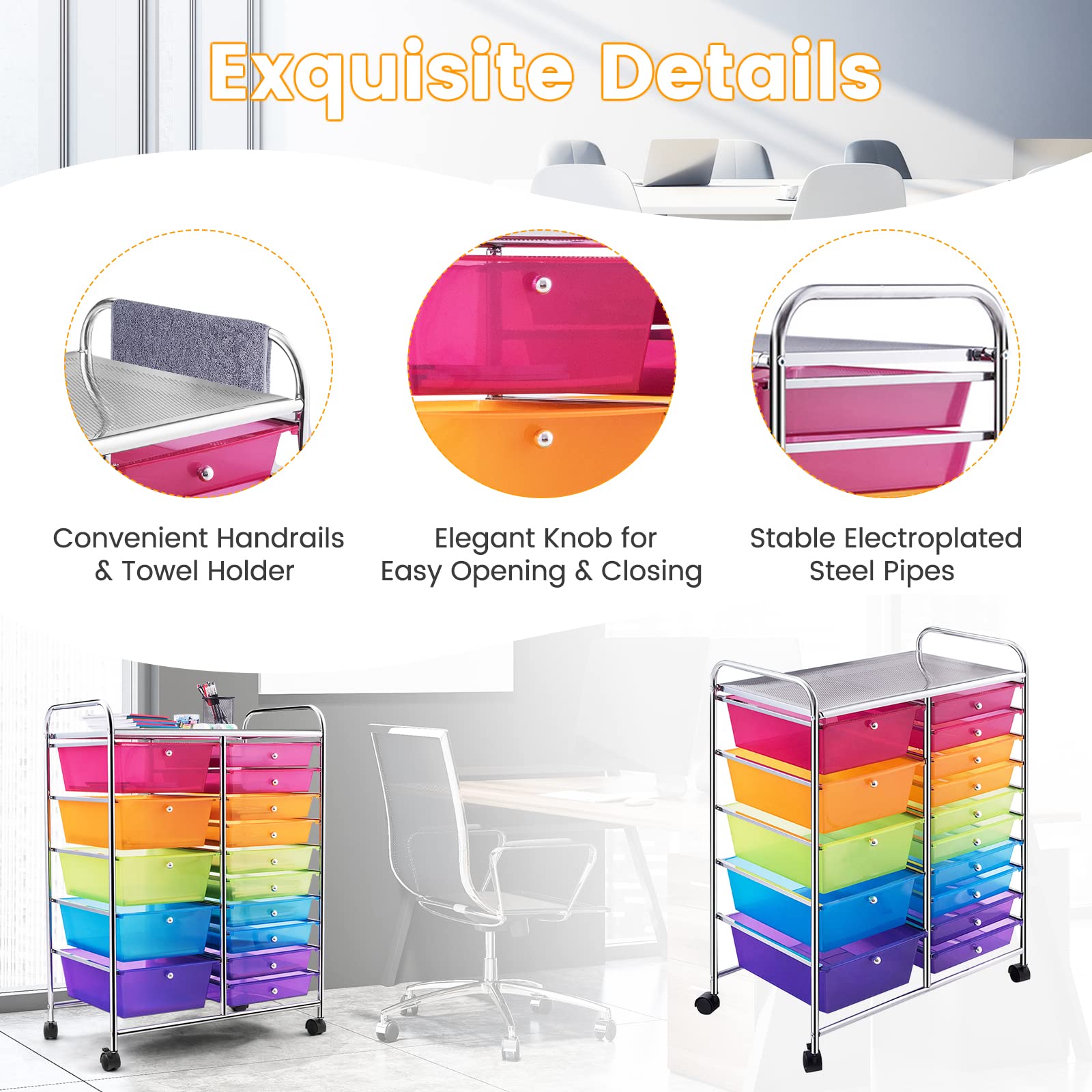 15-Drawer Rolling Storage Cart with Removable Drawers & Sturdy Steel Frame | Multipurpose Utility Organizer with Smooth-Glide Wheels & Ergonomic Handle | Perfect for Home Organization, Classroom Supplies & Office Storage
