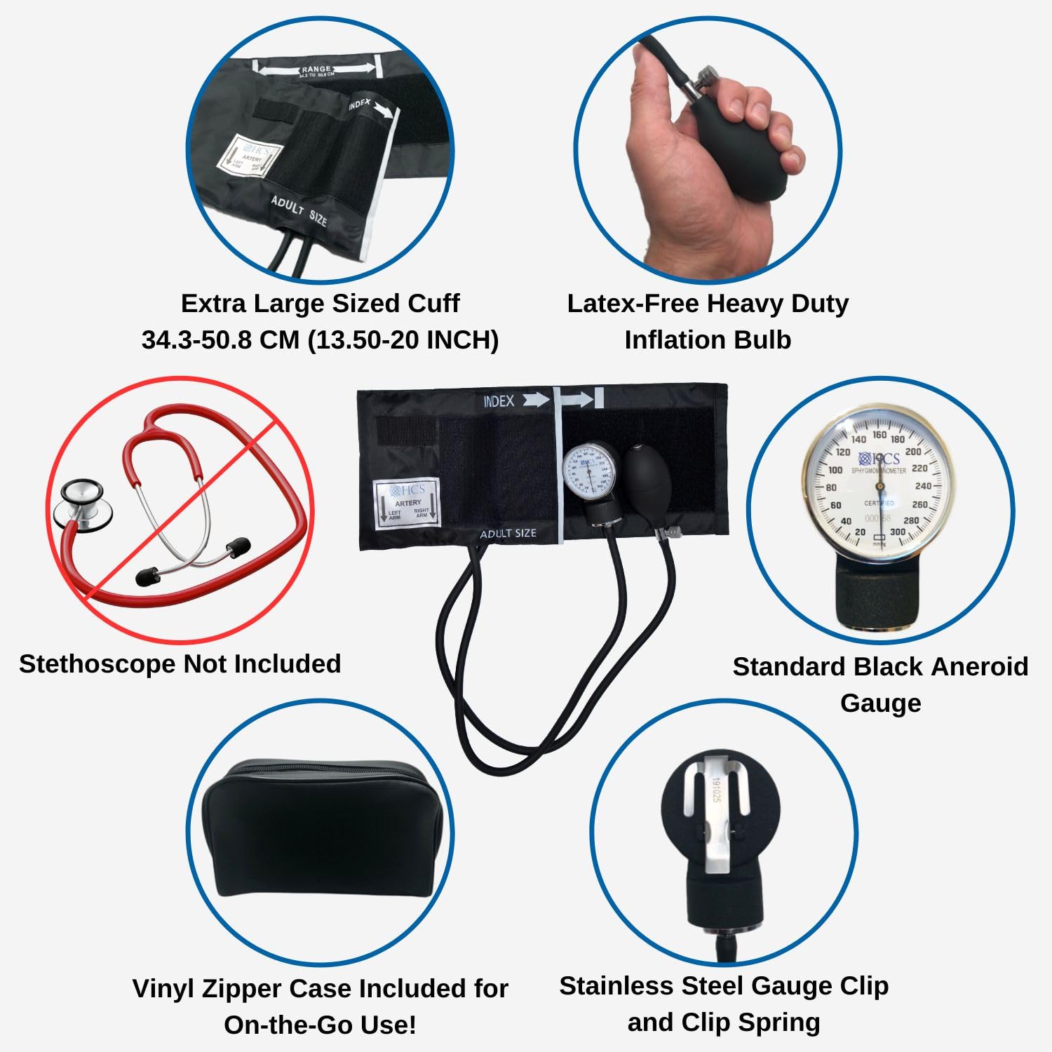 Extra Large Blood Pressure Cuff for Adults - XL Manual BP Monitor Arm Cuff with Aneroid Sphygmomanometer - Medical Grade Home Use & Elderly Care - Includes Carrying Case - Ideal for Home Health Monitoring and Senior Care