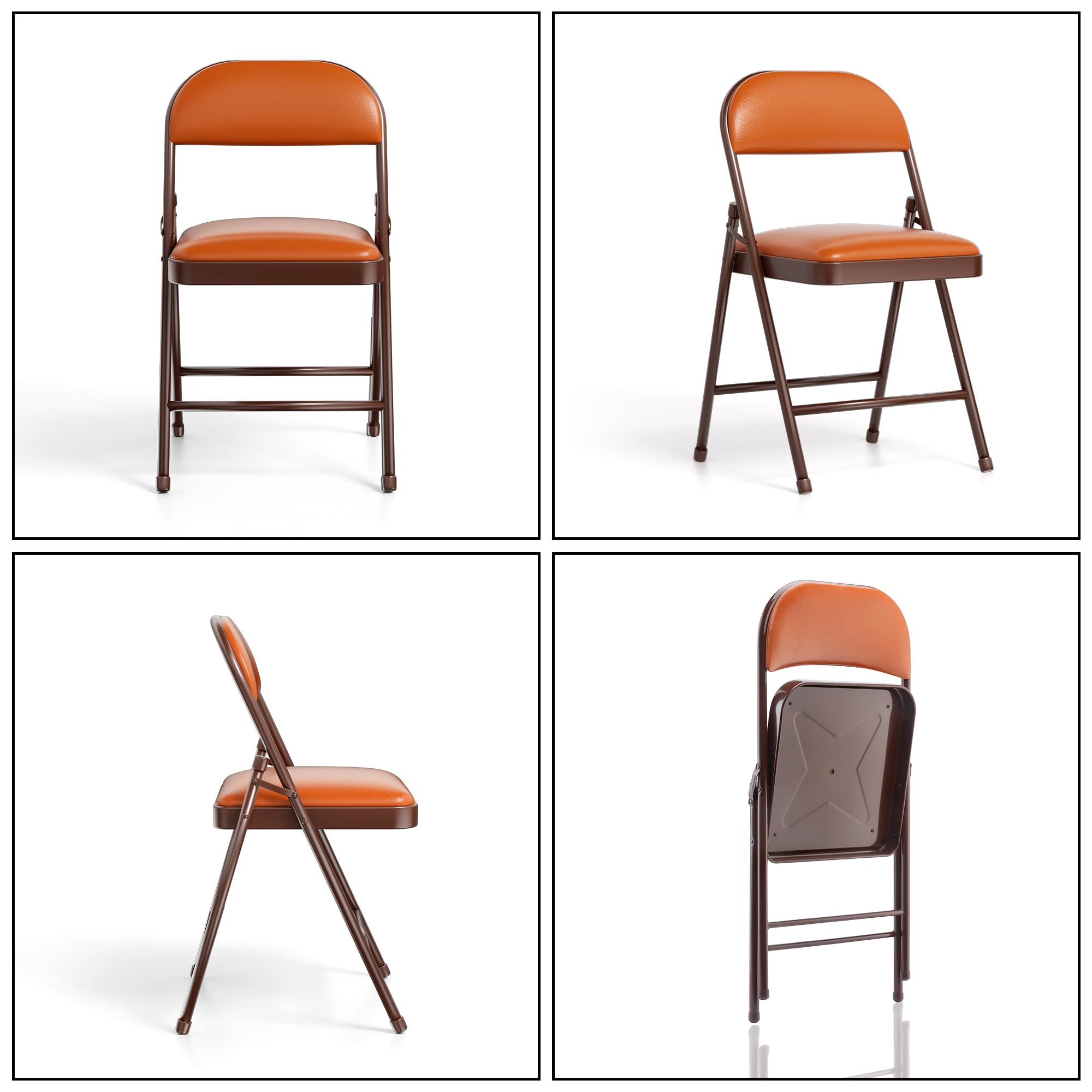 SKOK 4 Pack Padded Folding Chairs with Upholstered Seat & Back Cushion - Stackable Metal Frame Foldable Chairs for Indoor Outdoor Use - Perfect for Weddings, Parties, Events, Banquets & Home Decor