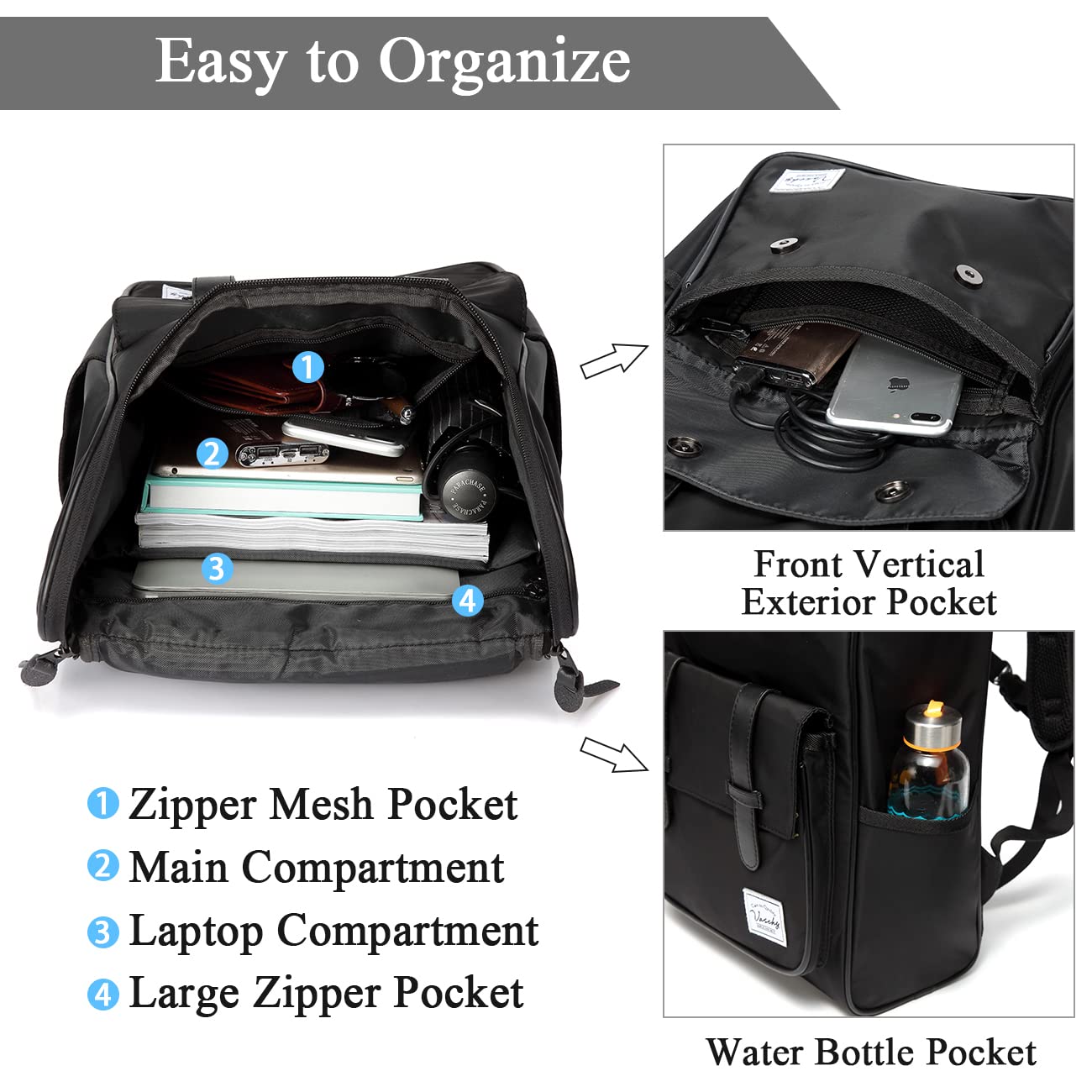 VASCHY Vintage Waterproof Backpack for Men - 15.6