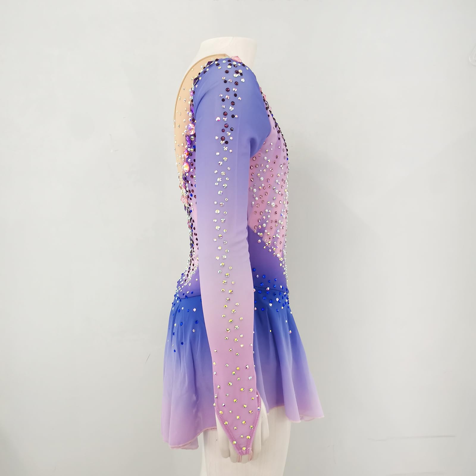 Professional Girls Purple Gradient Figure Skating Dress - Long Sleeve Competition Costume for Ice Skating Performances & Shows