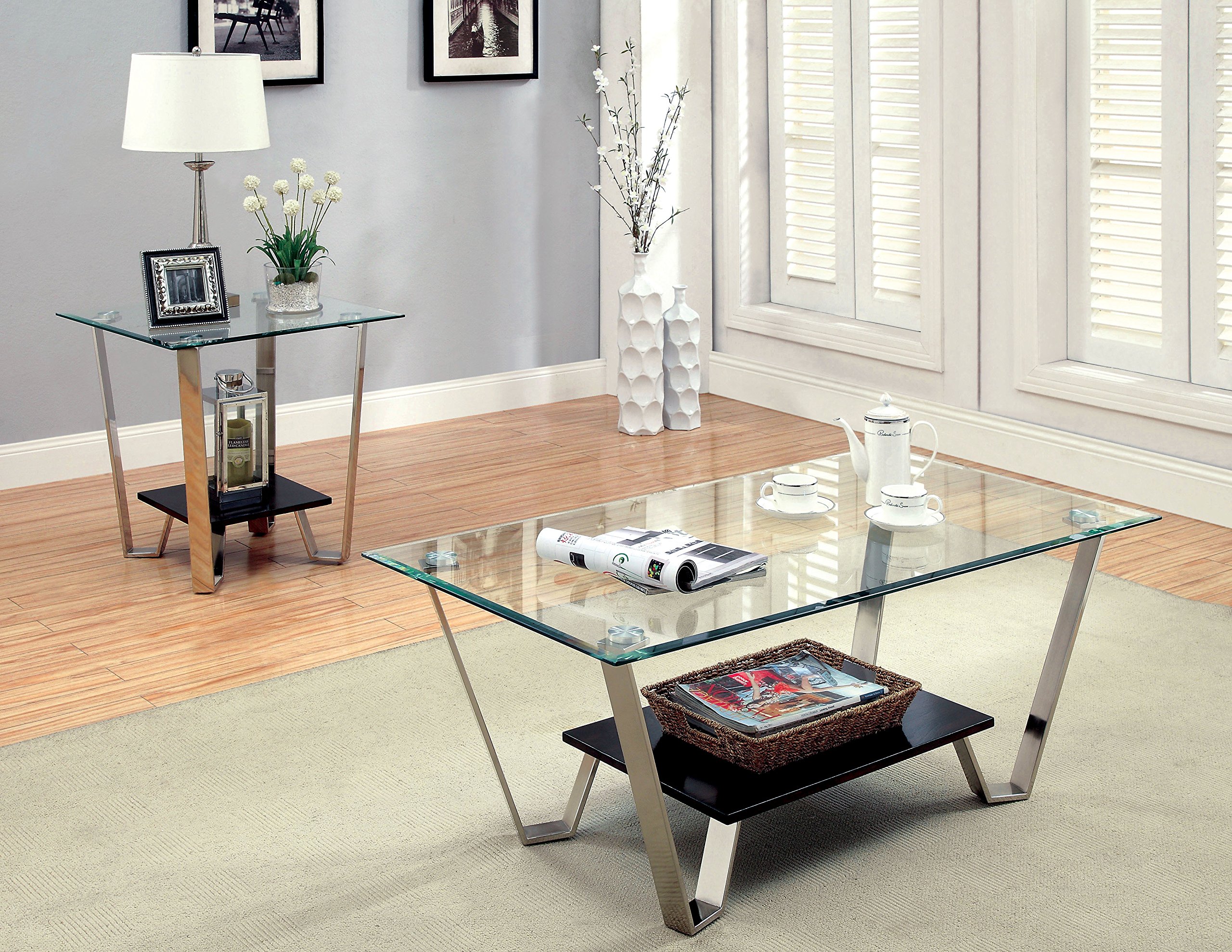 HOMES Helena Tempered Glass Top Coffee Table - Chrome/Clear Glass Modern End Table for Living Room, Lounge & Office Decor