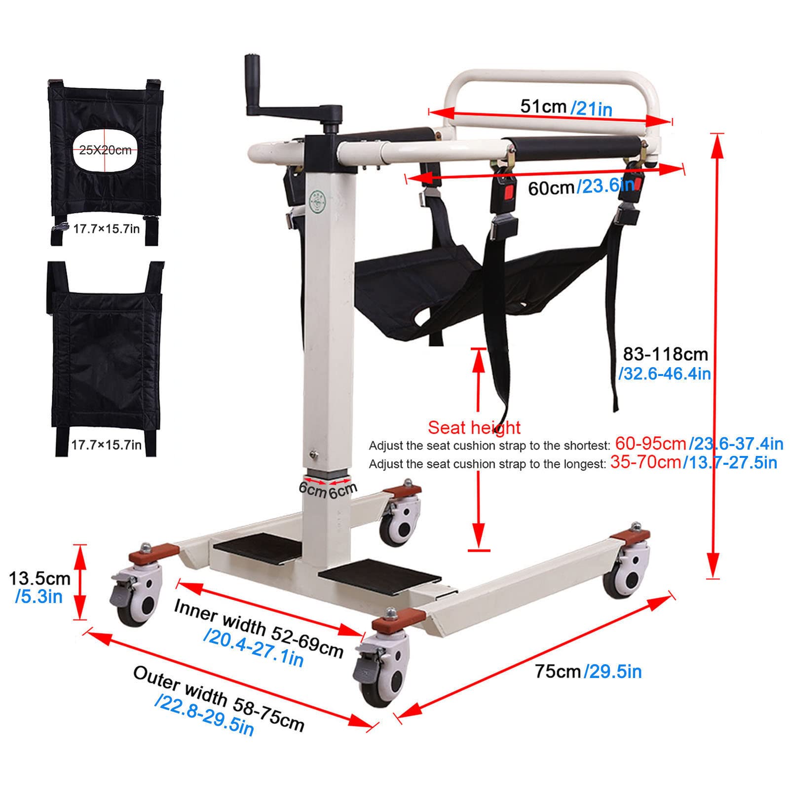 **Adjustable Height Patient Transfer Lift Wheelchair with Toilet Seat - Portable Shower & Car Lift for Elderly & Disabled - Home Use for Bed to Toilet Mobility Assistance**