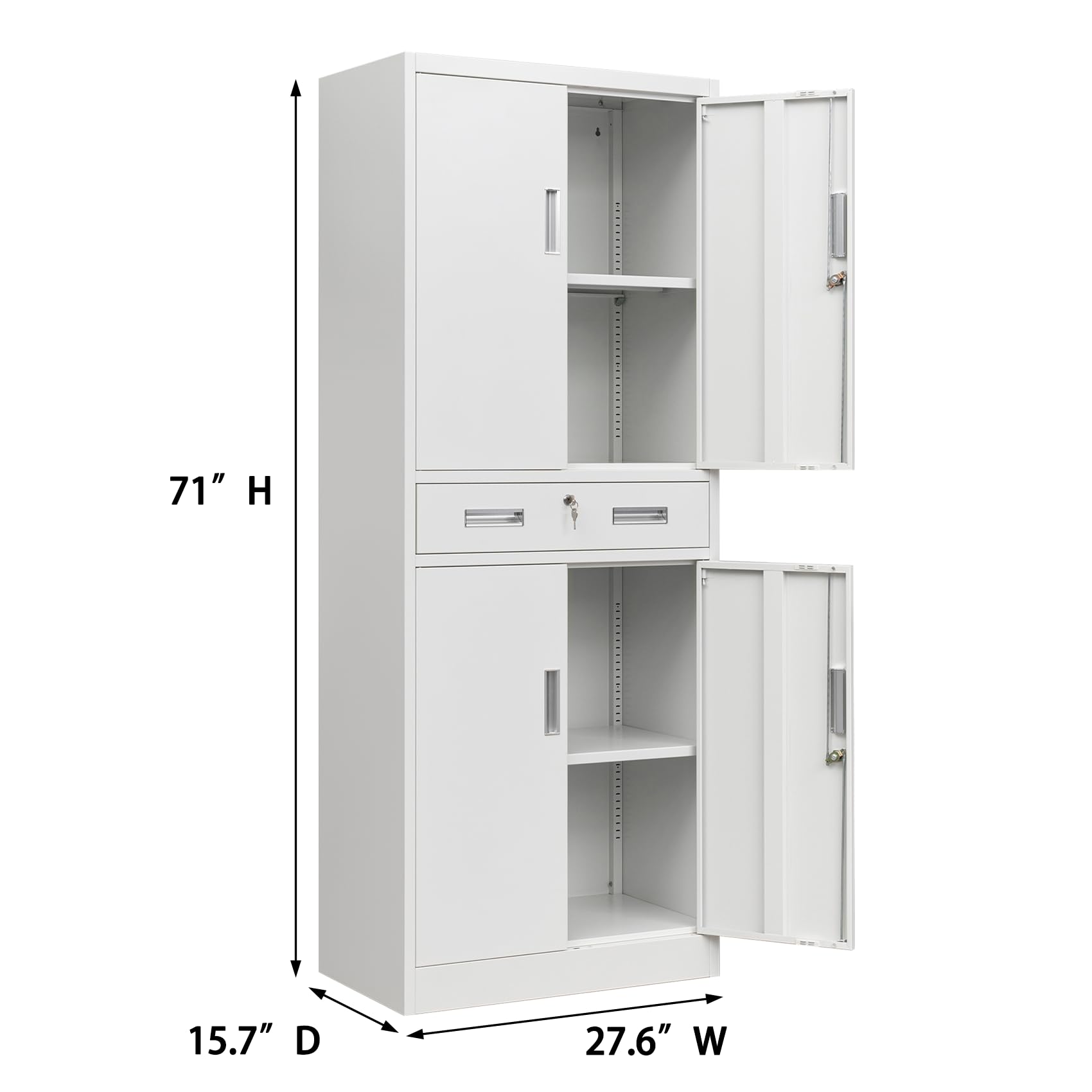 BESFUR Metal Storage Cabinet with Drawer & Adjustable Shelves - White Garage, Office, School Organizer for Tools, Supplies & Equipment