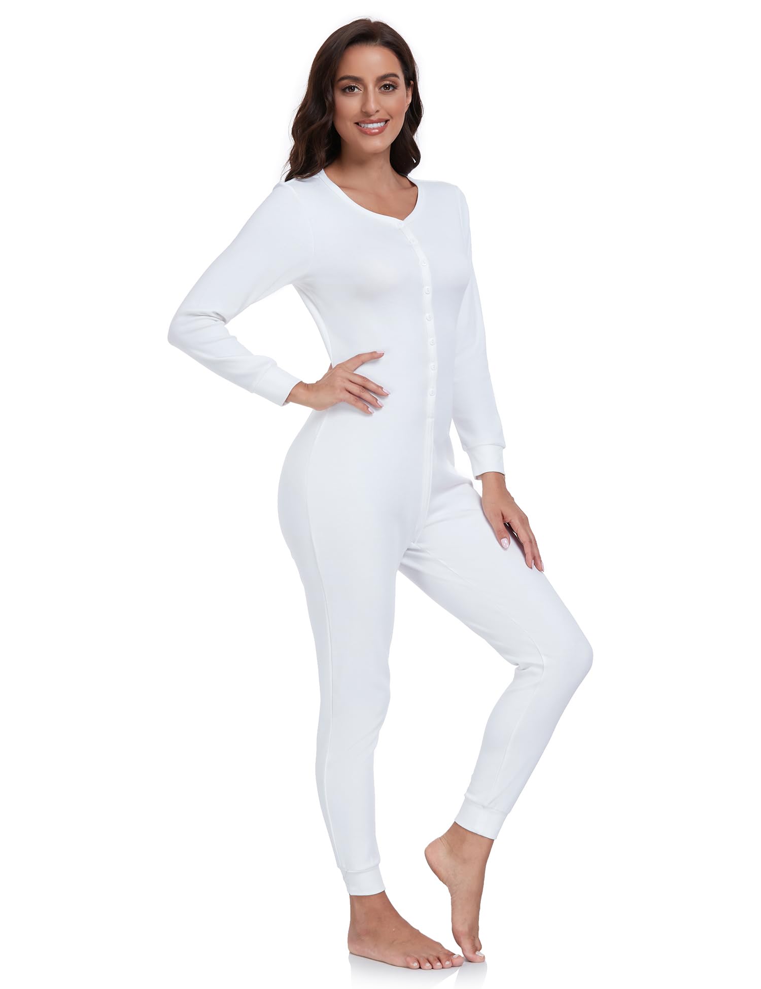 COLORFULLEAF Women's Cotton Onesie Pajamas - Soft Thermal One-Piece Sleepwear with Henley Neck for Women | Cozy Winter Loungewear & Nightwear for Home, Travel & Sleep