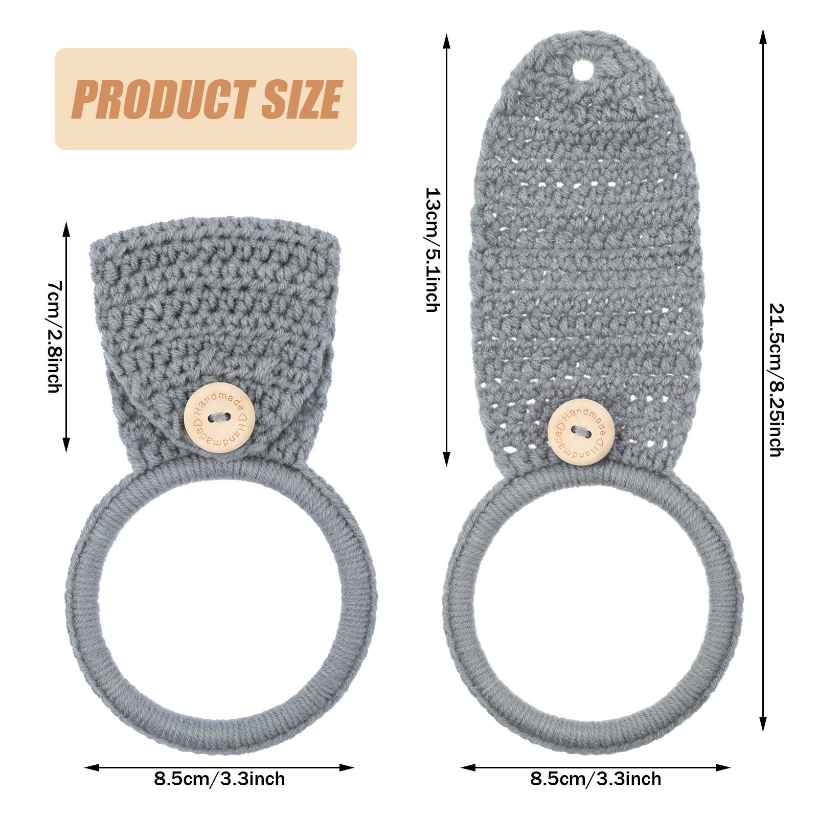Tatuo 3-Piece Crochet Towel Holder Set - Gray Kitchen & Bathroom Hanging Dish Towel Rings for Oven Handle & Stove - Perfect for Organizing Kitchen Towels, Pot Holders & Dishcloths