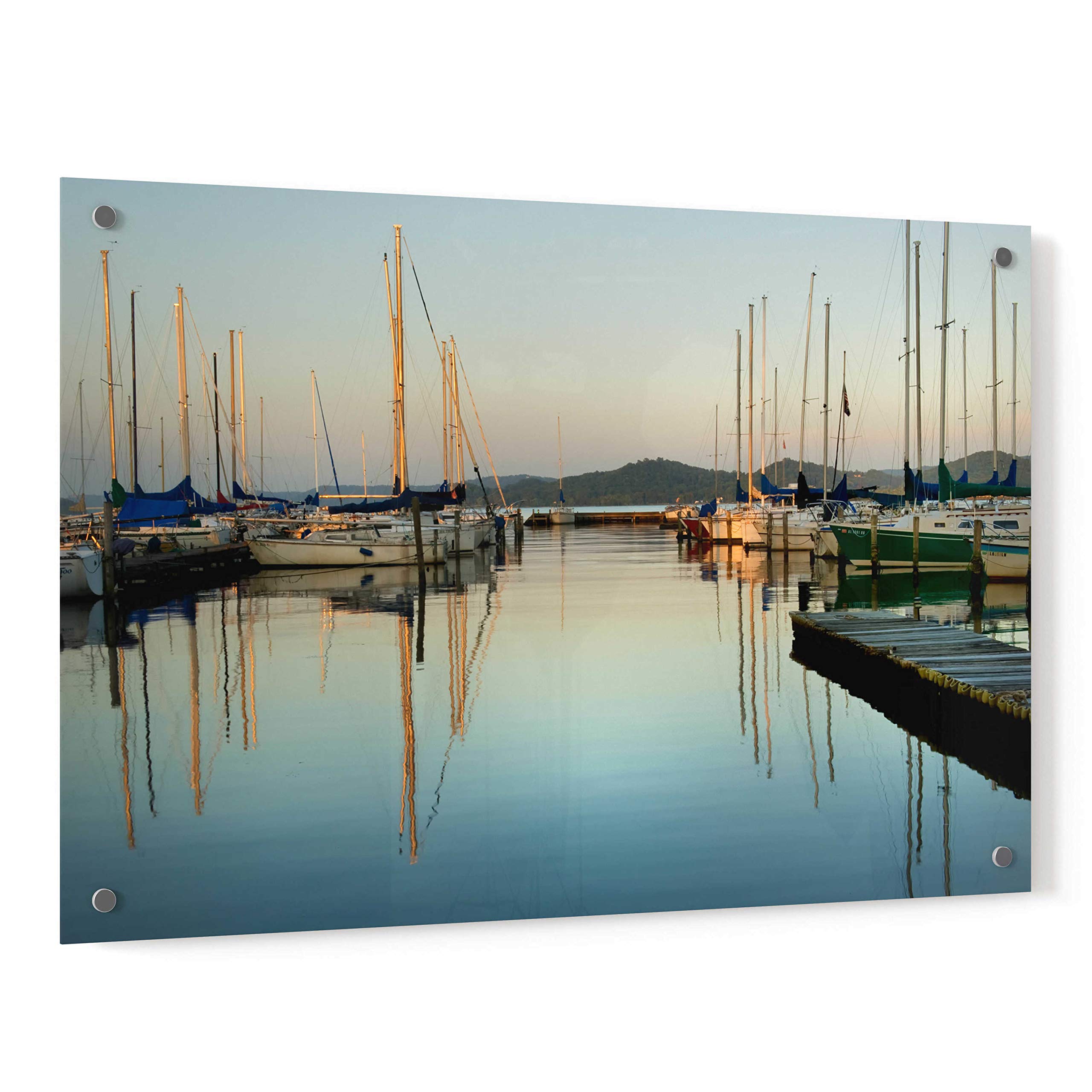 Danny Head 'Marina Sundown II' Acrylic Glass Wall Art - 36x24 Inches Modern Coastal Painting for Living Room, Bedroom & Office Decor