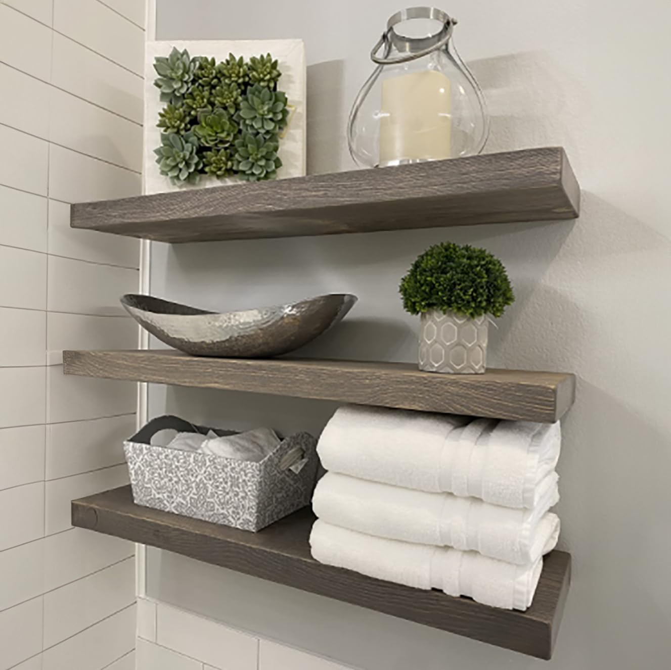 Joel's Antiques - 36 Inch Natural Wood Floating Shelves for Wall | Heavy Duty Rustic Wall Shelves (36x12x2 Inches) | Perfect for Bedroom, Living Room & Kitchen Decor | Gray Wooden Shelves for Books, Plants & Home Organization