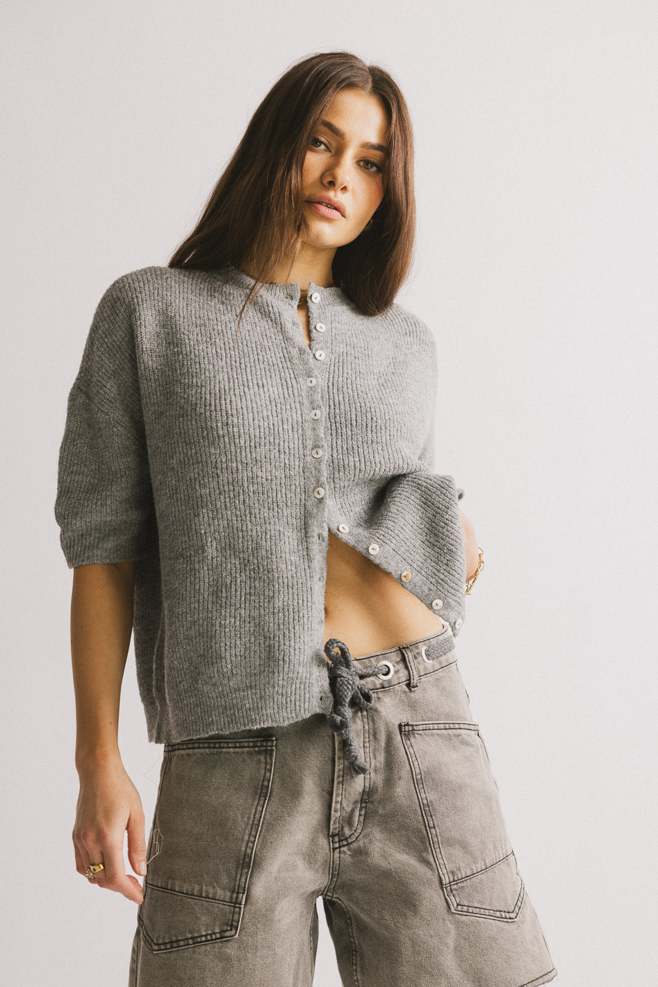 Leah Knit Cardigan Women's Sweater - Heather Grey | Cozy Fall & Winter Fashion | Perfect for Casual Outfits, Office Wear & Layering