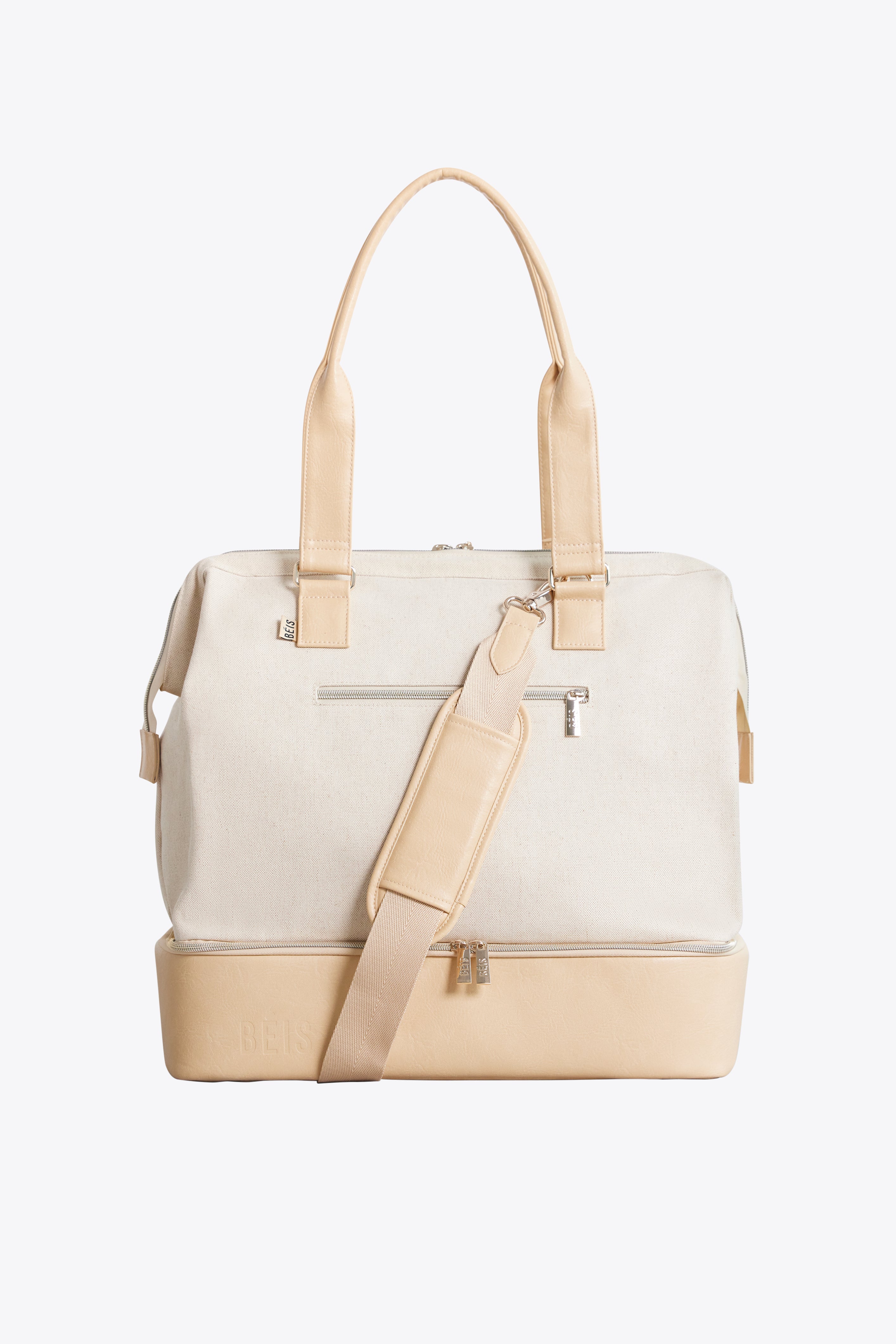 Mini Weekender Bag in Beige - Stylish & Compact Travel Duffel for Weekend Getaways, Gym, or Overnight Trips