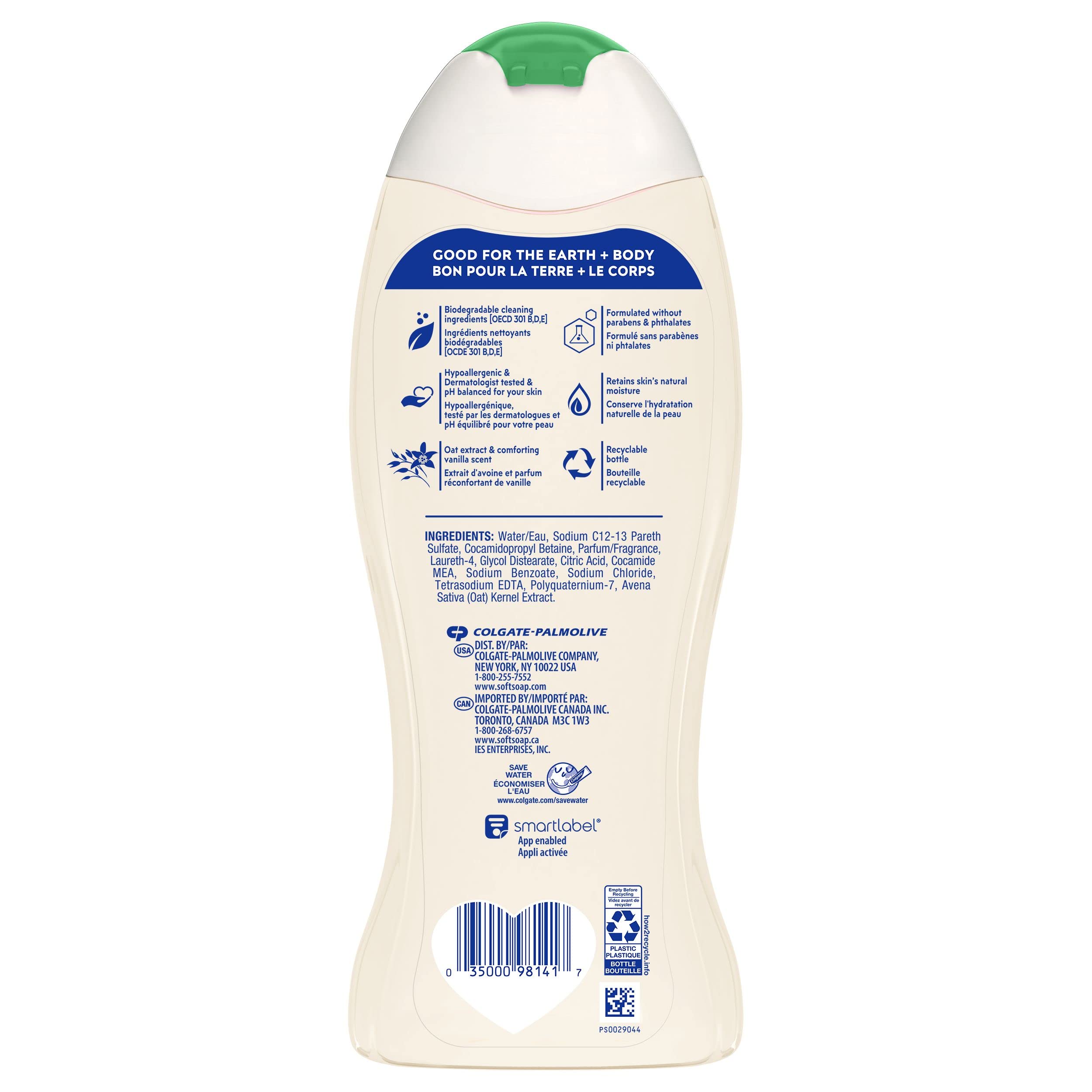 Softsoap Oat Milk & Vanilla Hypoallergenic Body Wash for Sensitive Skin - 20 fl oz (591 ml) - Soothing & Moisturizing Shower Gel for Dry Skin - Perfect for Daily Use & Relaxing Bath Time