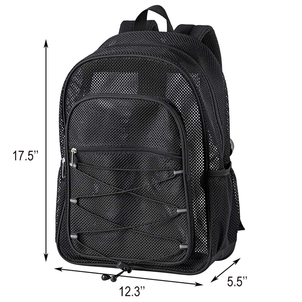 COVAX Heavy Duty Mesh Backpack - Transparent College Bookbag with Bungee Cord & Padded Straps for Commuting, Swimming, Beach & Outdoor Sports | Perfect for Gym, Travel & School Use