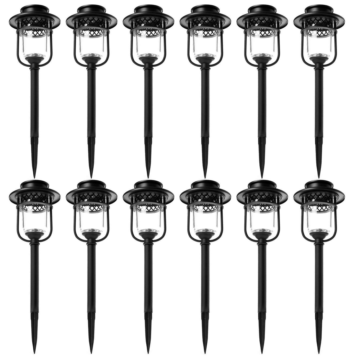 12-Pack Stainless Steel Solar Pathway & Garden Lights - Waterproof Outdoor Solar Glass Lights for Walkway, Yard, Patio, and Landscape Decoration