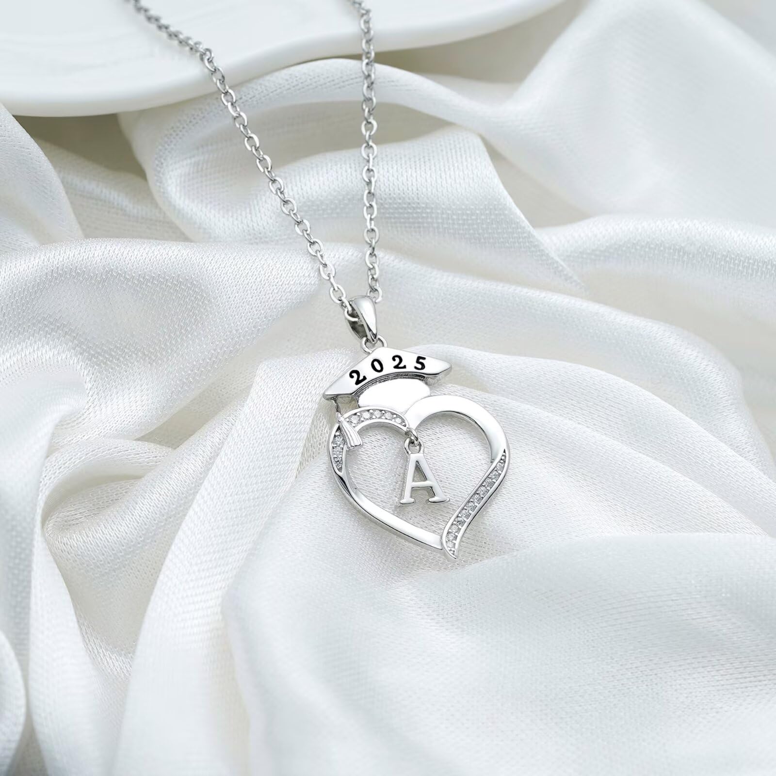 2025 Graduation Gifts for Women - Personalized 925 Sterling Silver Heart Initial Necklace | Thoughtful College Graduation Present for Her | Perfect for Commencement Ceremonies, Graduation Parties & Special Occasions