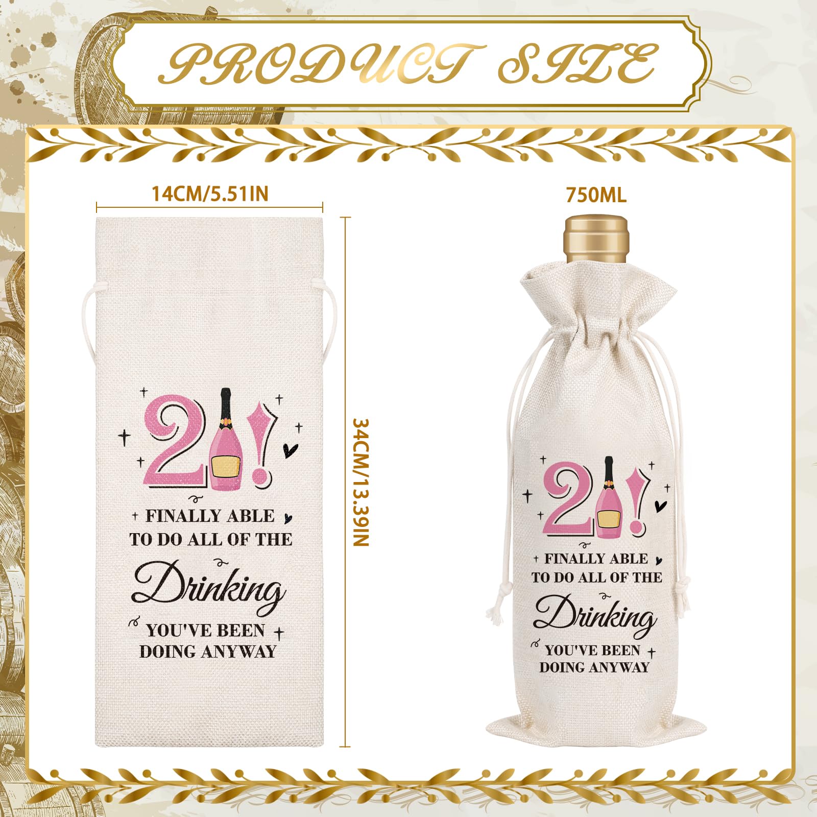 Wxiben 21st Birthday Gifts for Women - Elegant Wine Gift Bags & Party Favors | Perfect 21 Year Old Birthday Present for Her, Daughter or Best Friend | Great for Celebrations, Girls Night Out & Special Occasions