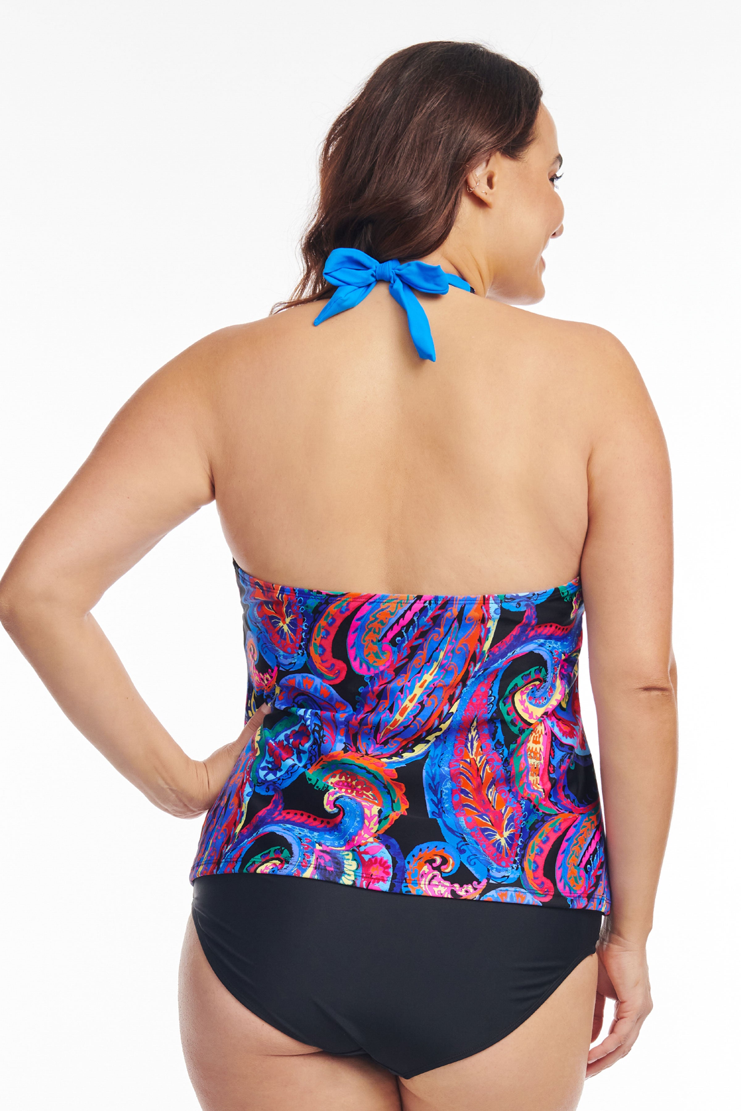 Plus Size Scallop Neckline Halter Tankini Top - French Paisley Print Swimwear for Women | Beach Vacation & Pool Party Outfit