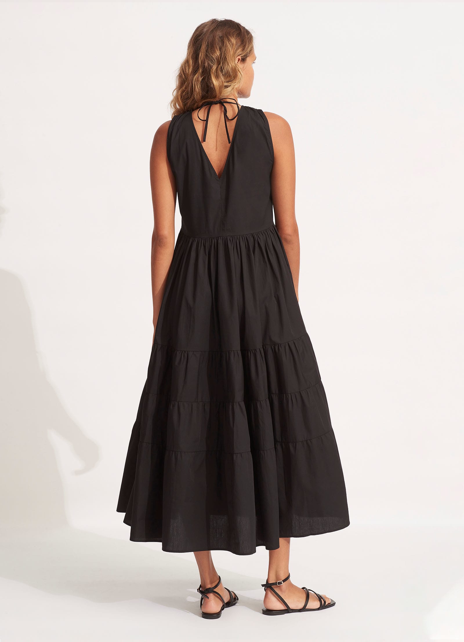 Elegant Black Cotton Poplin Maxi Dress for Women - Summer Beach Wedding & Casual Outfit
