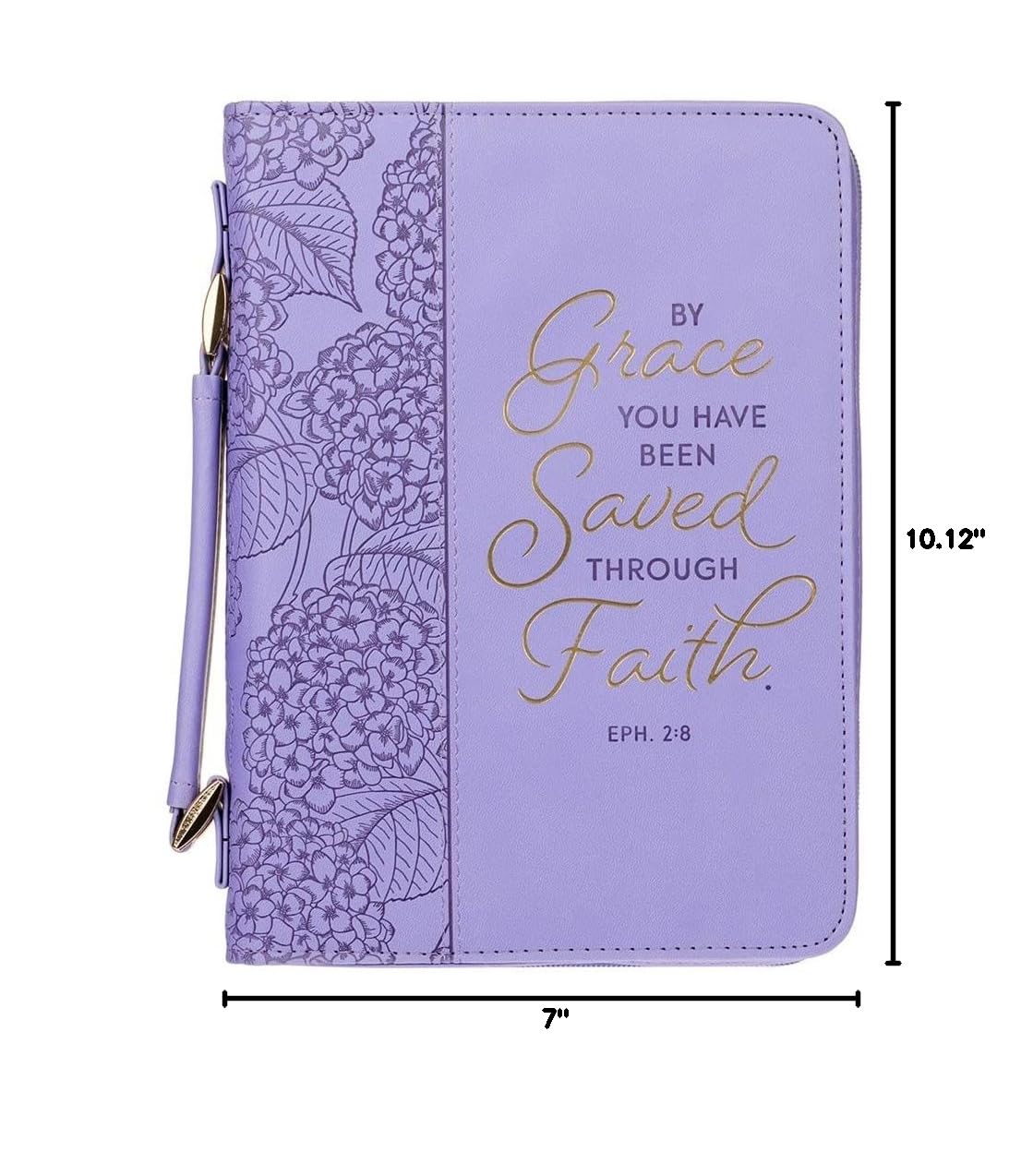 Women's Faux Leather Bible Cover - Ephesians 2:8 Inspirational Verse, Hydrangea Purple for Church & Daily Use