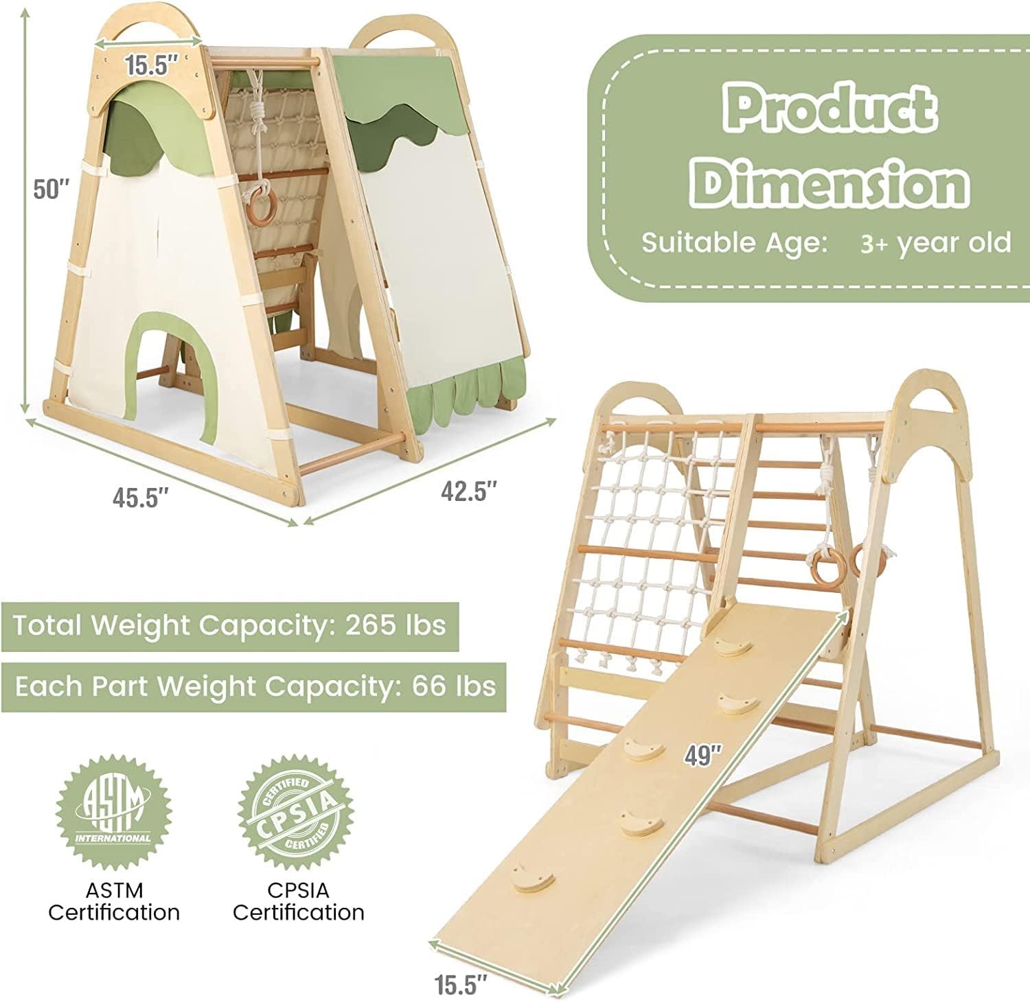 Costzon 7-in-1 Indoor Jungle Gym for Toddlers - Montessori Climbing Toys with Slide, Climbing Net & Gymnastic Rings - Wooden Playground Climber Playset for Kids Ages 3+ | Perfect for Indoor Playrooms, Daycares & Birthday Gifts