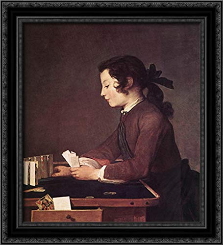 20x22 Black Ornate Wood Framed Canvas Art - The House of Cards by Jean Baptiste Simeon Chardin | Classic French Still Life Painting for Living Room, Bedroom & Office Decor
