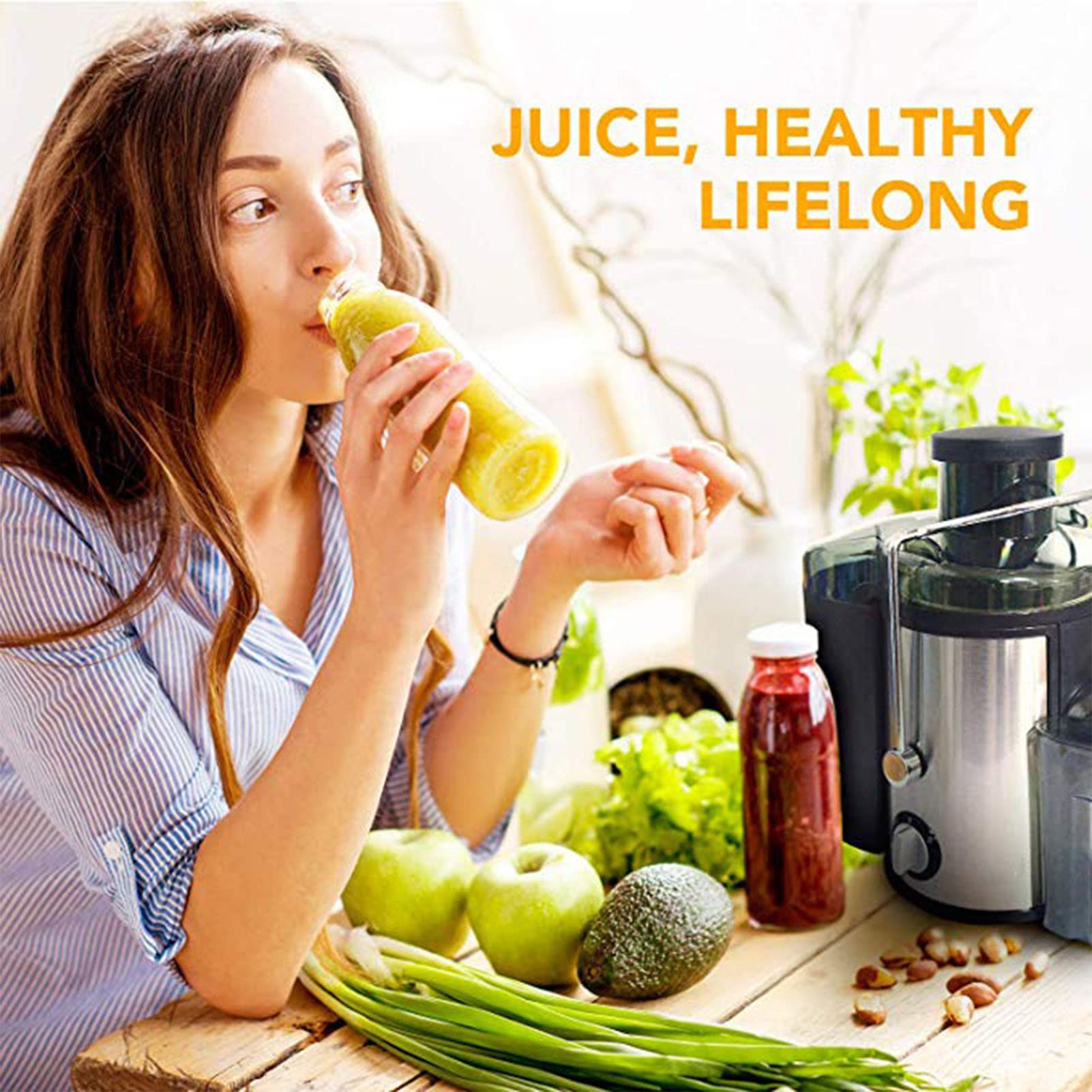 800W High-Power Juicer Machine - Stainless Steel Big Mouth Electric Juicer Extractor - No Pomace Fiber Residue - Easy to Disassemble & Clean - Citrus Juicer for Fruits & Vegetables - Perfect for Healthy Smoothies, Detox Drinks & Family Breakfast