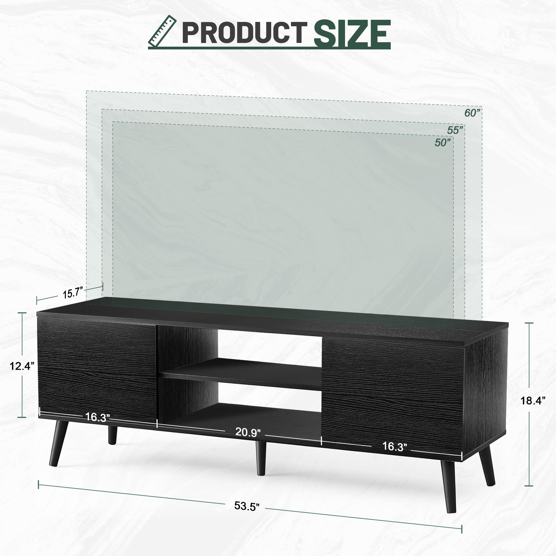 55-60 Inch TV Stand with Storage - Modern Black Wood Entertainment Center for Living Room, Bedroom & Office - Perfect for Home Theater & Media Organization