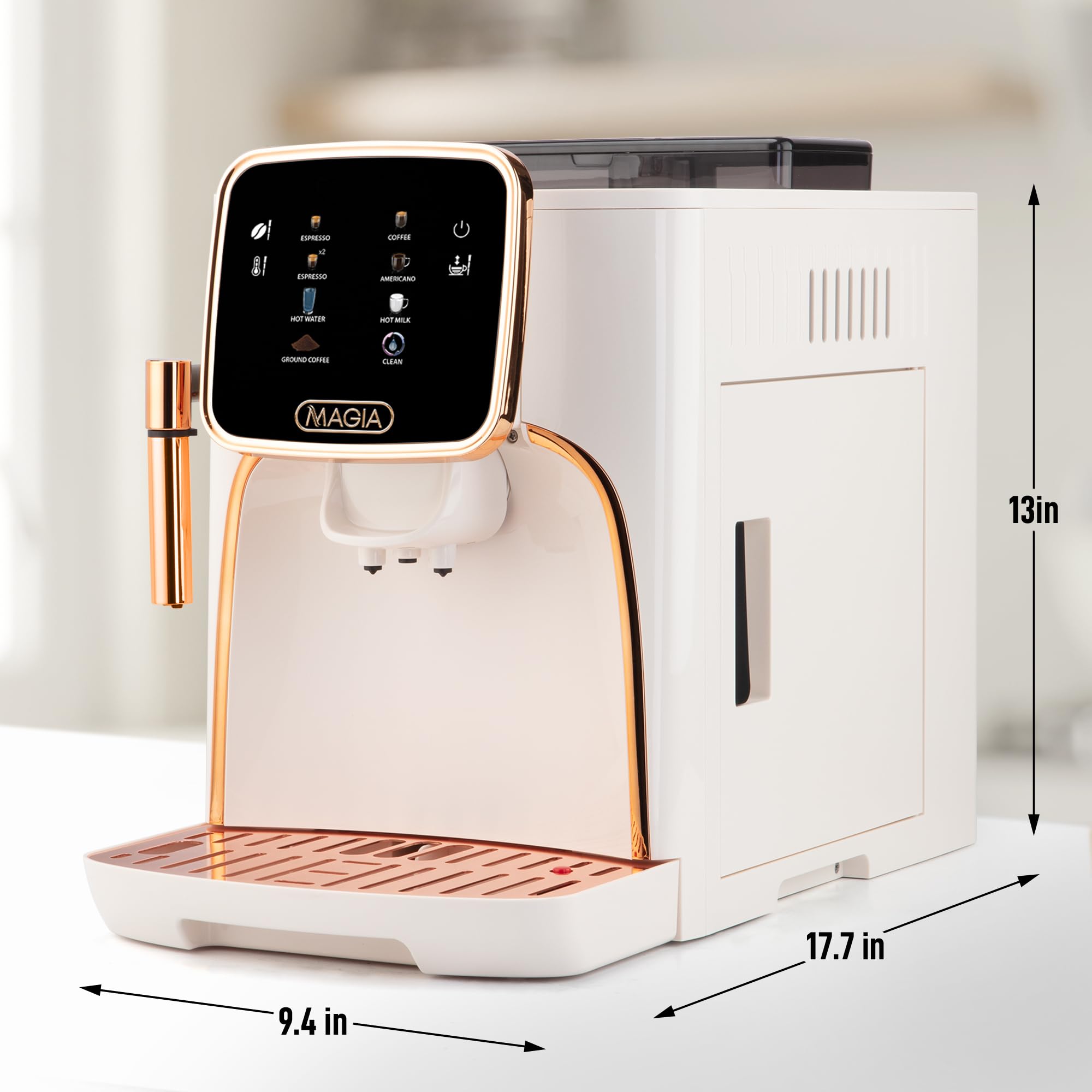 Zulay Kitchen Magia Clasica Fully Automatic Espresso Machine with Built-in Grinder - Touch Screen Coffee Maker for Latte, Cappuccino & Macchiato - One-Touch Operation & Milk Frother - Cream Copper Finish - Perfect for Home, Office & Coffee Shop Use