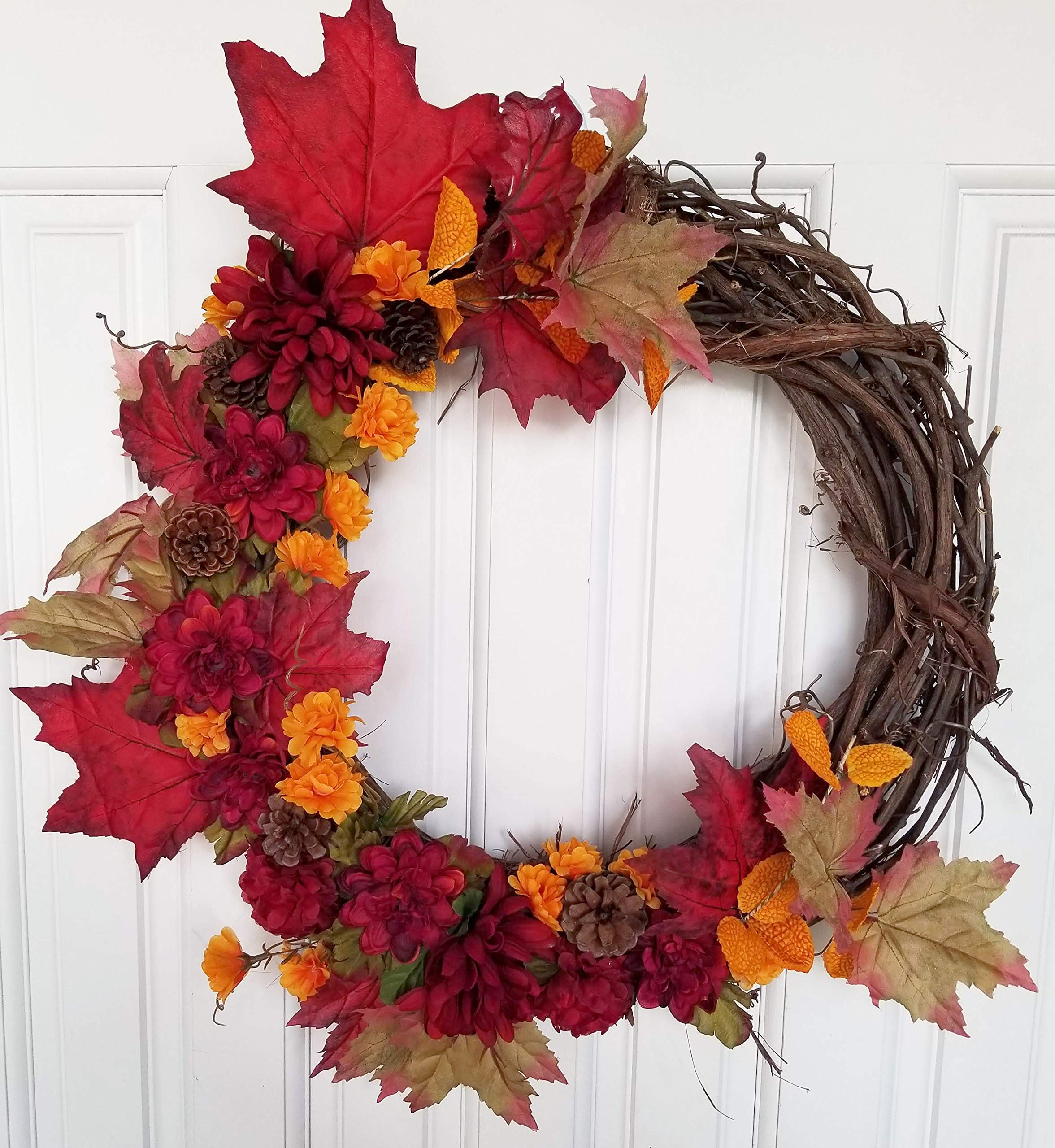 18 Inch Autumn Floral Wreath - Farmhouse Fall Wreath for Wall Decor, Home Decor, Front Door, Thanksgiving & Seasonal Holiday Decoration