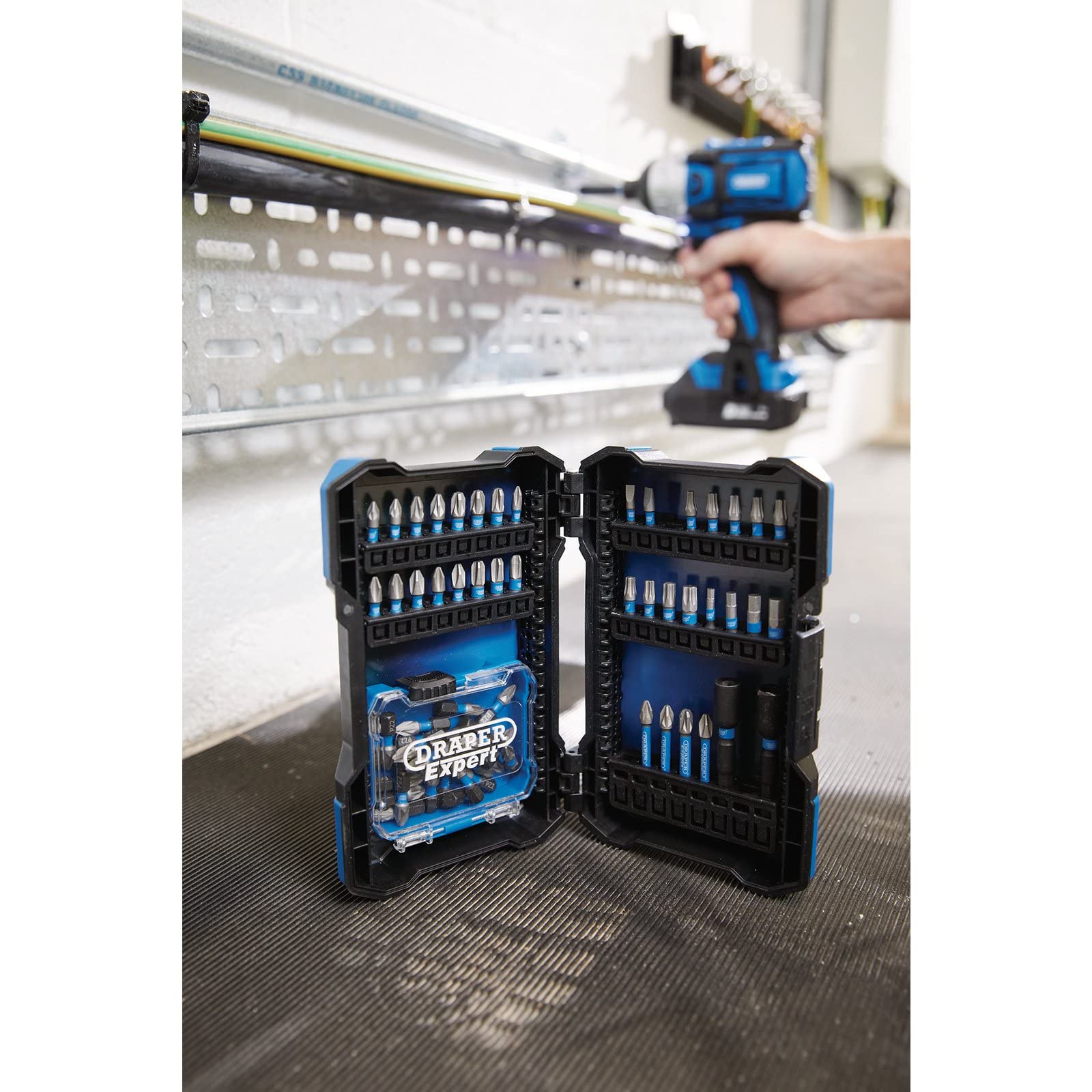 Draper 04932 65-Piece Impact Rated Screwdriver Bit Set - Blue & Black - Professional Screwdriver Bits for Power Drills, DIY Projects & Home Repairs