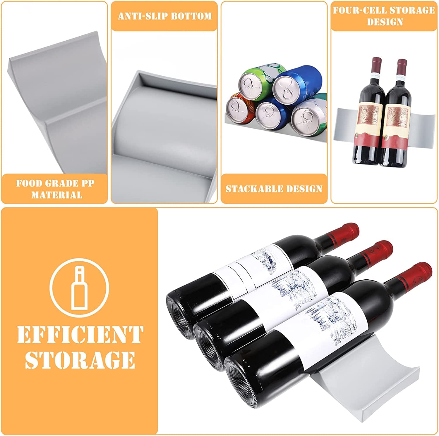 Universal Plastic Refrigerator Bottle Rack - Stackable Wine & Beer Holder for Kitchen, Fridge, Pantry Cabinet | Durable Table Shelf Organizer for Drinking Bottles (Gary) | Perfect for Home Bars, Parties & Small Space Storage