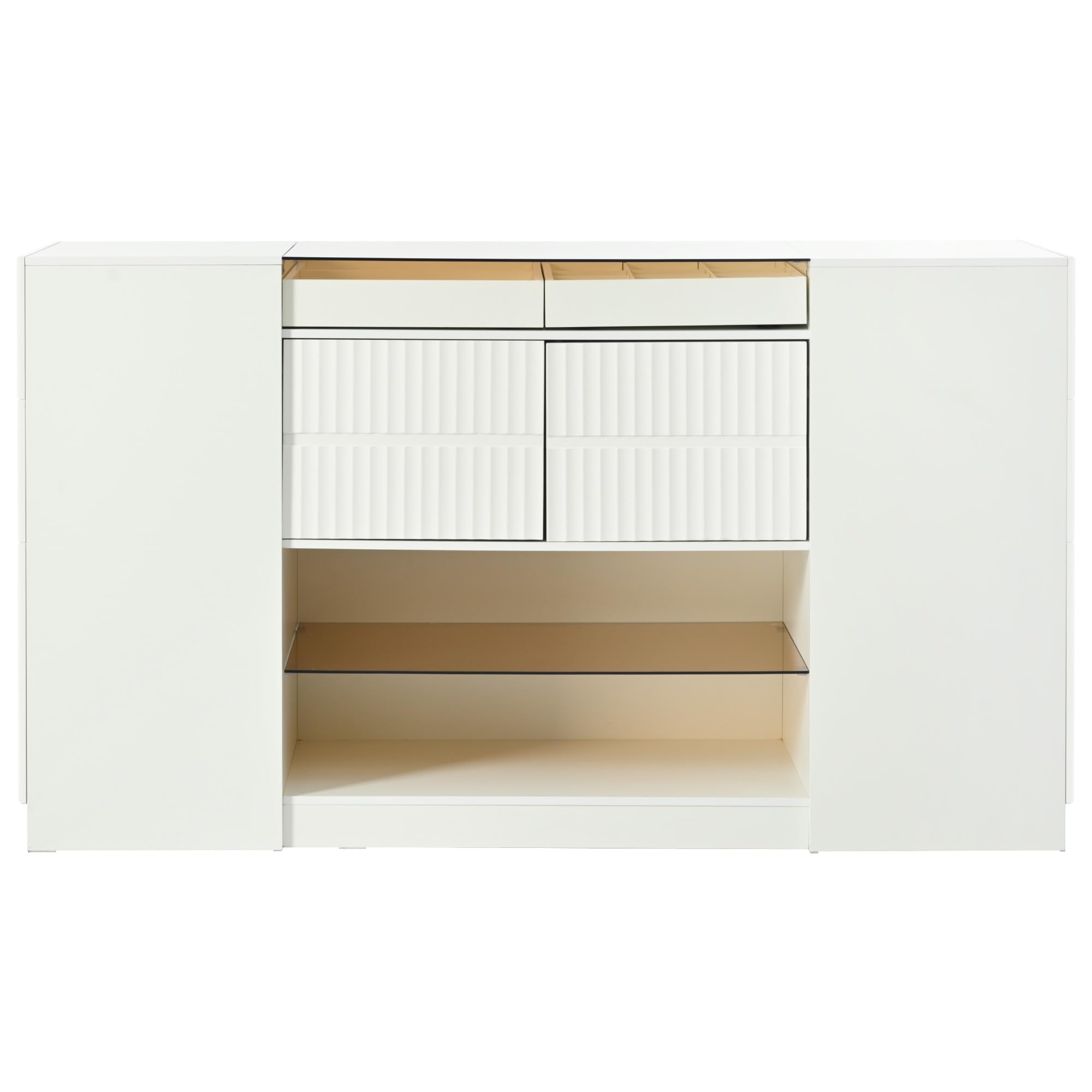 Modern White Wooden Armoire with Glass Top & 6 Drawers - Multi-Functional Bedroom Storage Cabinet for Walk-in Closets, Wardrobe Organization & Display Shelf - Perfect for Master Bedrooms, Guest Rooms & Apartment Living