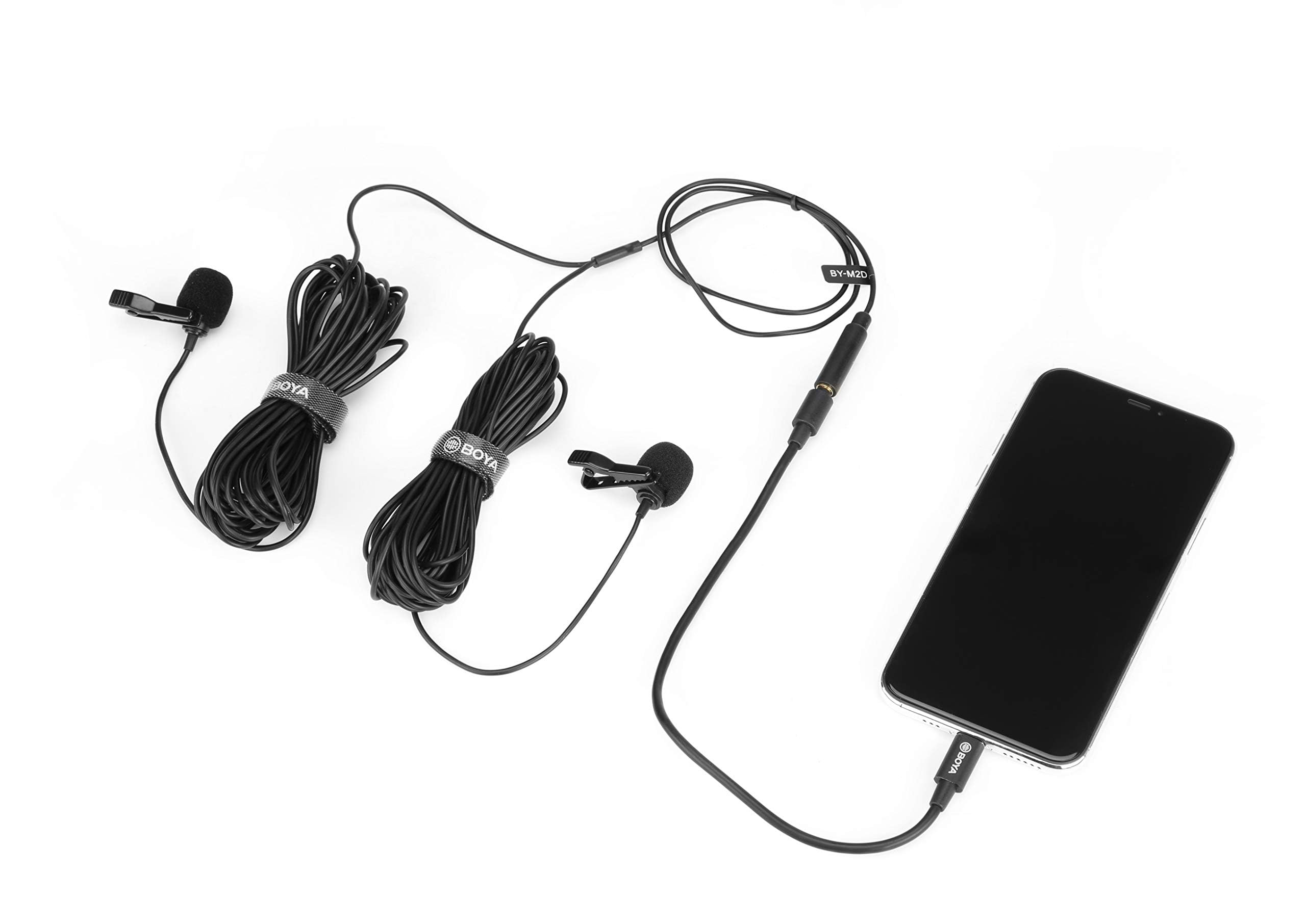 Boya BY-M2D Digital Dual Lavalier Microphones for iPhone iPad - Professional Clip-on Omnidirectional Condenser Mic with 3.5mm TRS Cable - Perfect for Vlogging, Interviews, YouTube Videos & Live Streaming (Black)