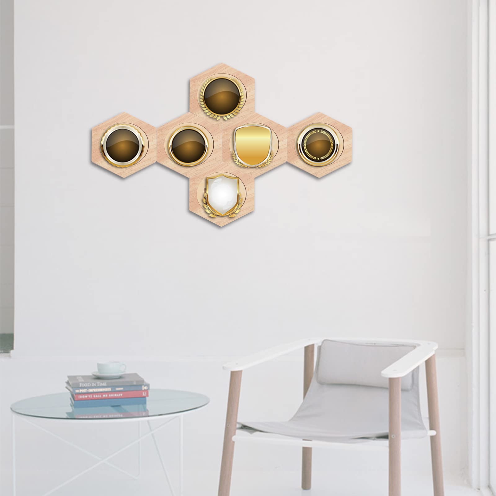 Premium Wooden Hexagon Honeycomb Medal Display Hanger Rack - Sports, Track & Field, Military, Spartan, Race & Marathon Medal Storage Case (6pc) - Perfect for Showcasing Achievements in Home, Office or Trophy Room