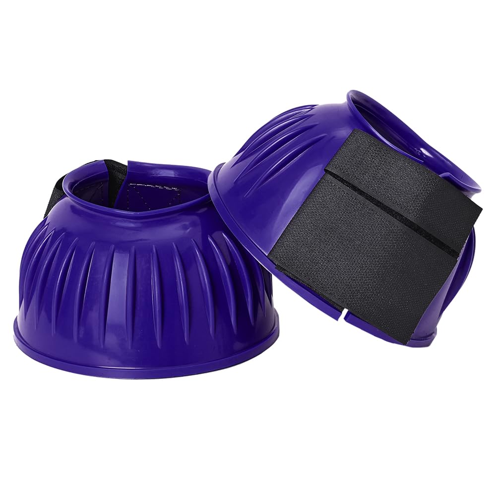 HILASON PVC Ribbed Double Hook and Loop Bell Boots for Horses - Purple | Durable Hoof Protection for Riding, Training & Turnout