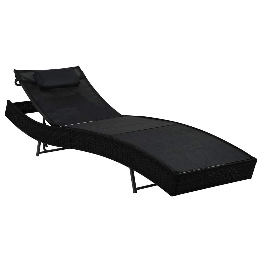 FAMIROSA Black Poly Rattan Sun Lounger with Pillow - Outdoor Patio Furniture for Poolside, Beach, Garden Relaxation