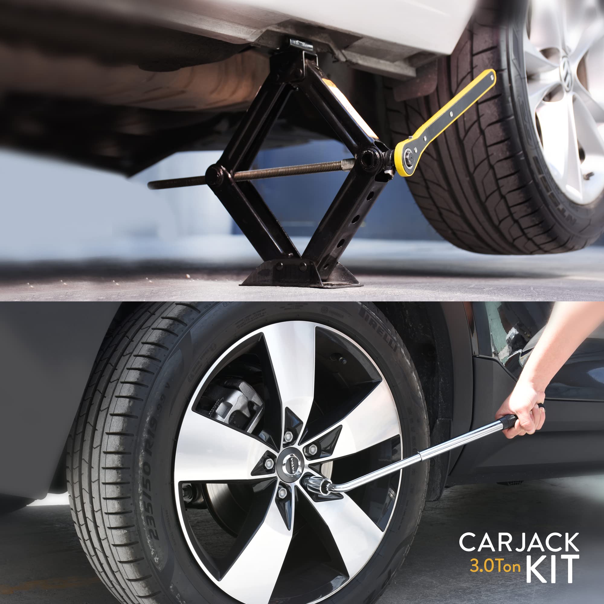 3 Ton Heavy Duty Car Jack Kit - Portable Scissor Jack for SUV & Auto (6,600 lbs Capacity) with Lug Wrench | Universal Emergency Tire Changing Tool for Roadside Assistance & Flat Tire Repair