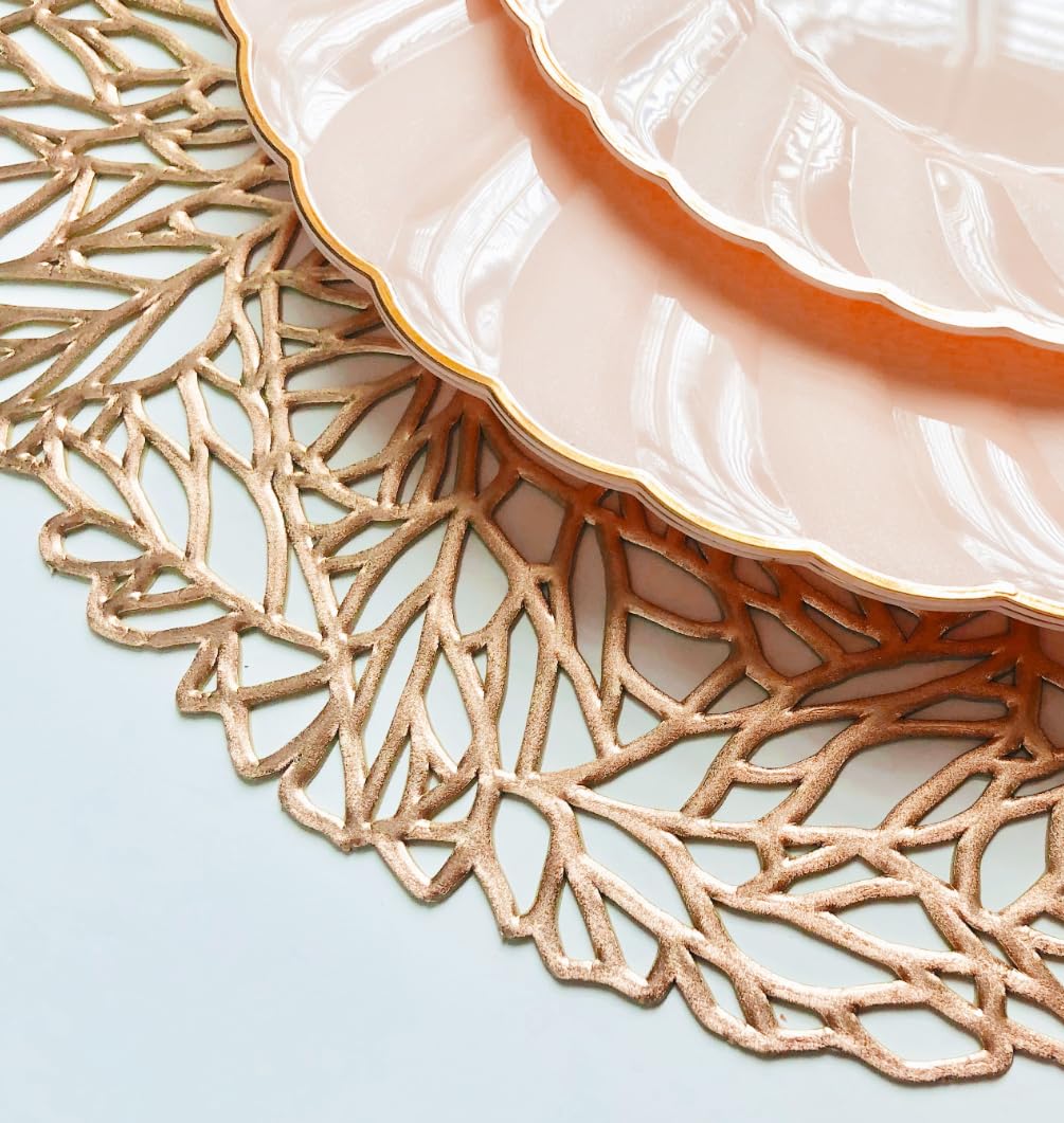 120-Pack Pressed Vinyl Metallic Placemats - Rose Gold Wedding Table Decor, Spring Party Centerpiece for Dining Table, Buffet & Special Events