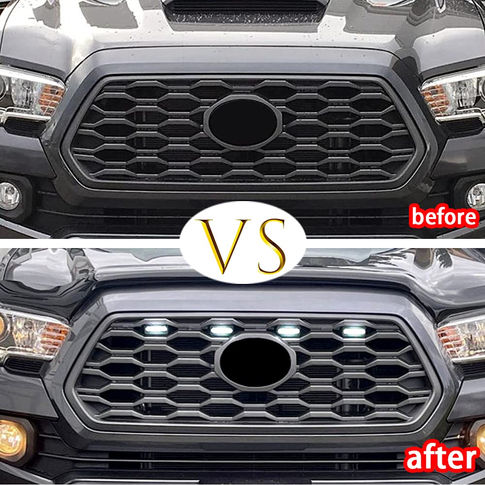 4 Pcs LED Grille Lights for Toyota Tacoma TRD Off Road & Sport Models (2020-2021) - Black Housing with White Light - Durable Fused LED Car Accessories for Off-Roading & Night Driving