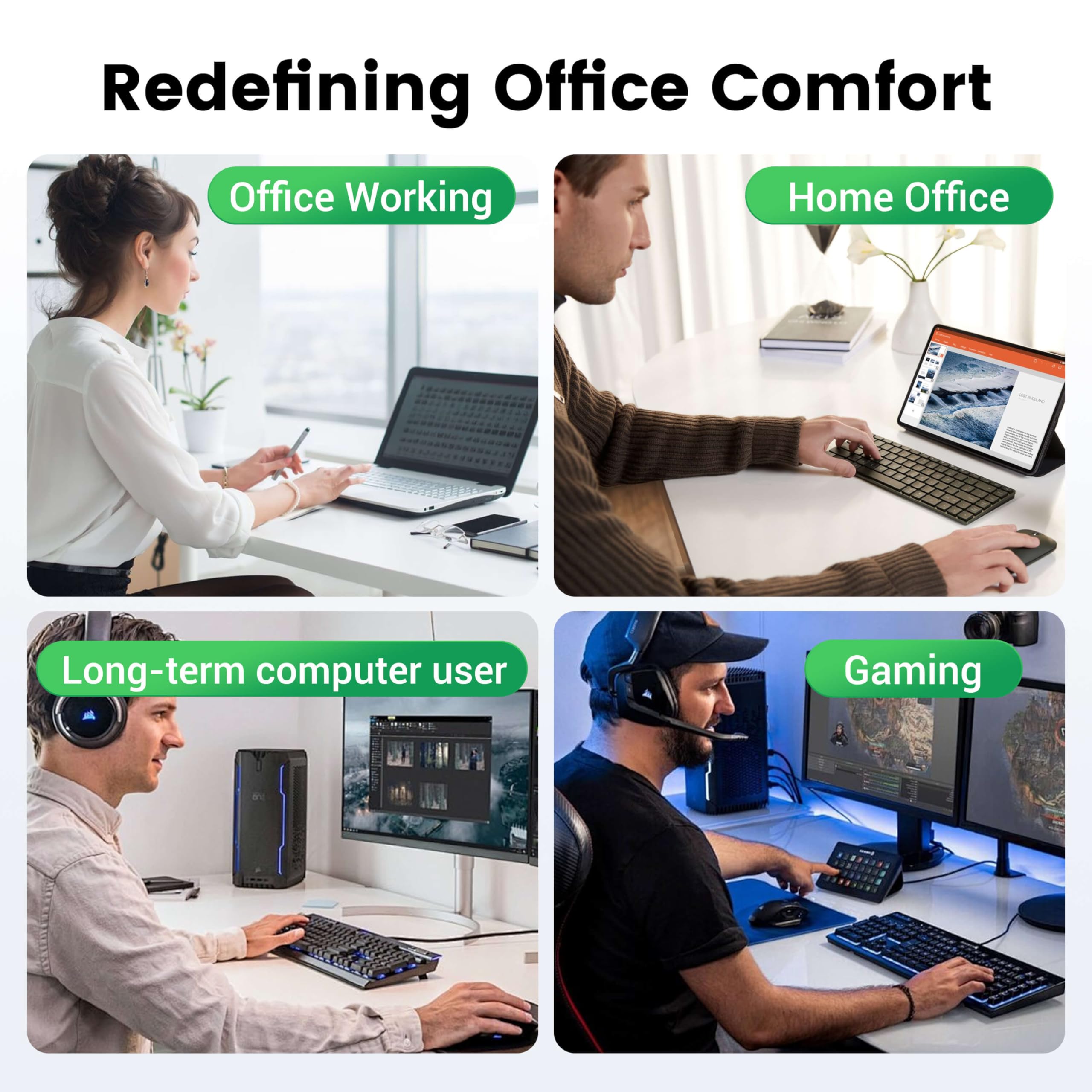 Ergonomic 3-in-1 Mouse Pad & Wrist Rest Set - Memory Foam for Office & Gaming (Black)