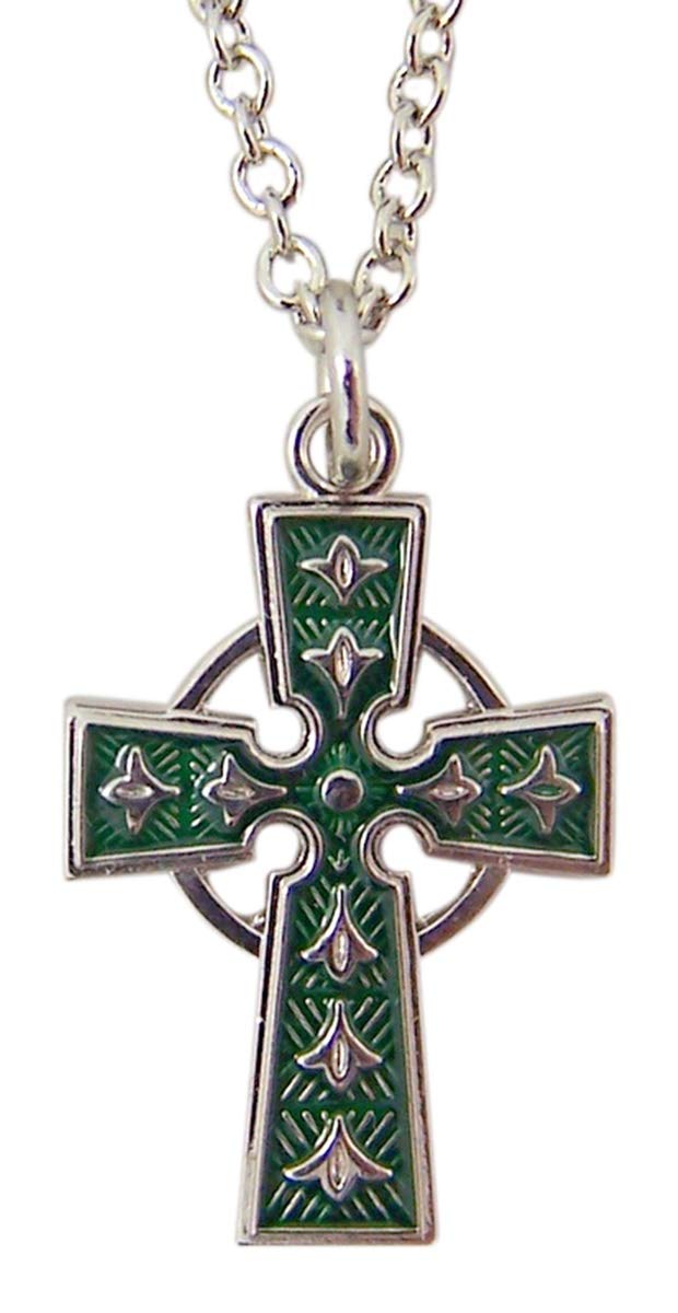 Authentic Sterling Silver Celtic Cross Pendant Necklace with Green Enamel Inlay - 5/8 Inch Elegant Religious Jewelry for Women - Perfect for Church, Weddings & Everyday Faith-Based Fashion