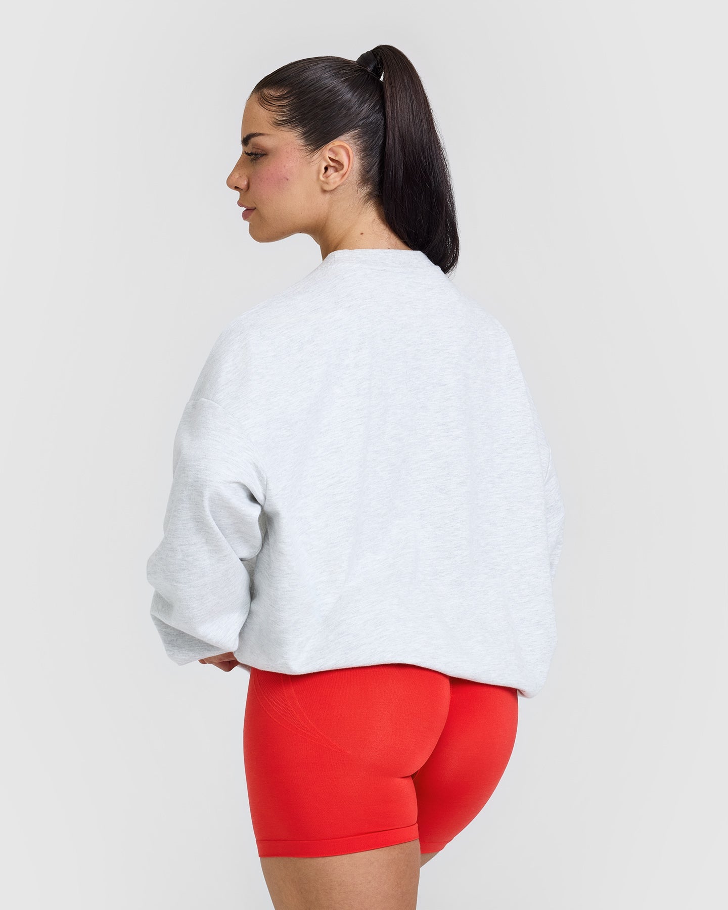Lightweight Sweatshirt with Red Graphic Print | Comfortable Pullover Hoodie for Men & Women | Casual Streetwear, Gym, Lounge Wear - Light Grey Marl