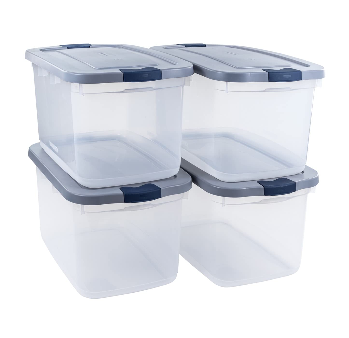 Rubbermaid Roughneck Clear 66 Qt (16.5 Gal) Storage Containers with Latching Grey Lids - 4 Pack, Durable Stackable Bins with Visible Base for Home Organization, Garage, Closet & Office Storage