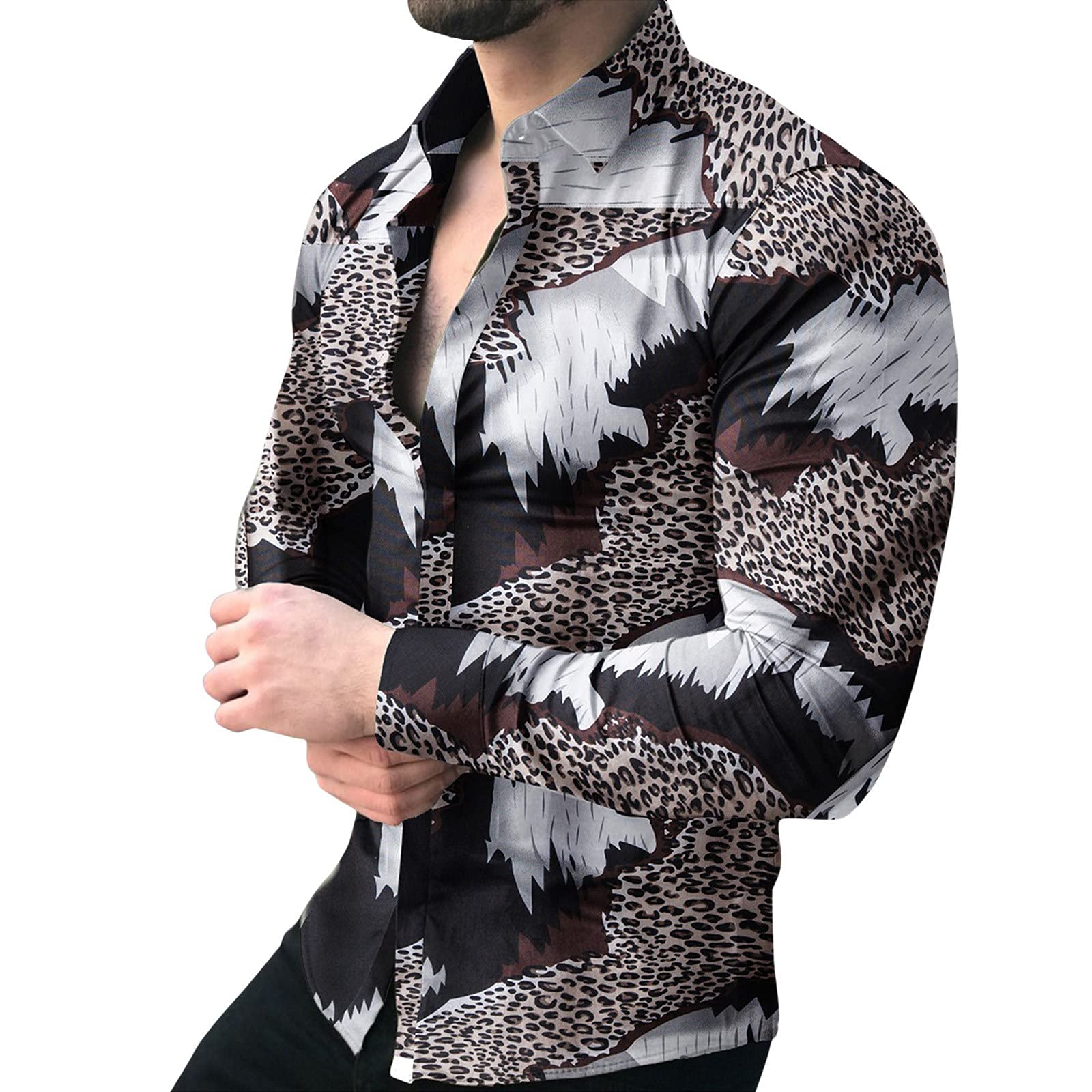 WOCACHI Men's Slim Fit Casual Button Down Shirt - Long Sleeve Printed Dress Shirt for Office, Business, Party & Everyday Wear