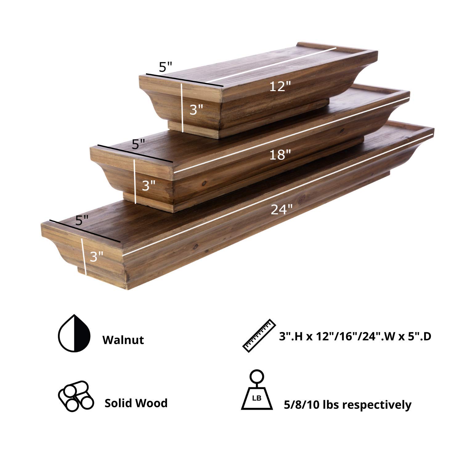 Kiera Grace Muskoka Fitz Wooden Shelves Set of 3 - 12